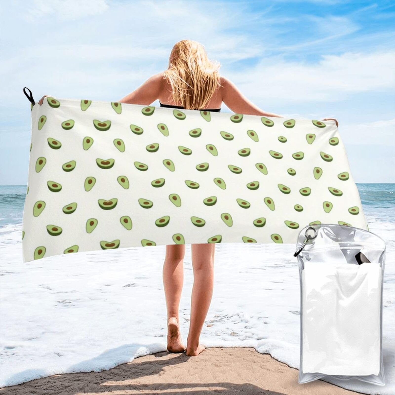 WYCZHY Avocado Print Beach Towel Soft Quick Dry For Spa Pool Gym Vacation Travelers Women Men Adults Sauna Gift