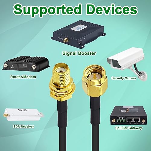 Miniatura 6 de Cable de extensión de antena WiFi de 16 pies RG174 RF SMA macho a SMA hembra, cable coaxial de baja pérdida chapado en oro coleta para enrutador LAN