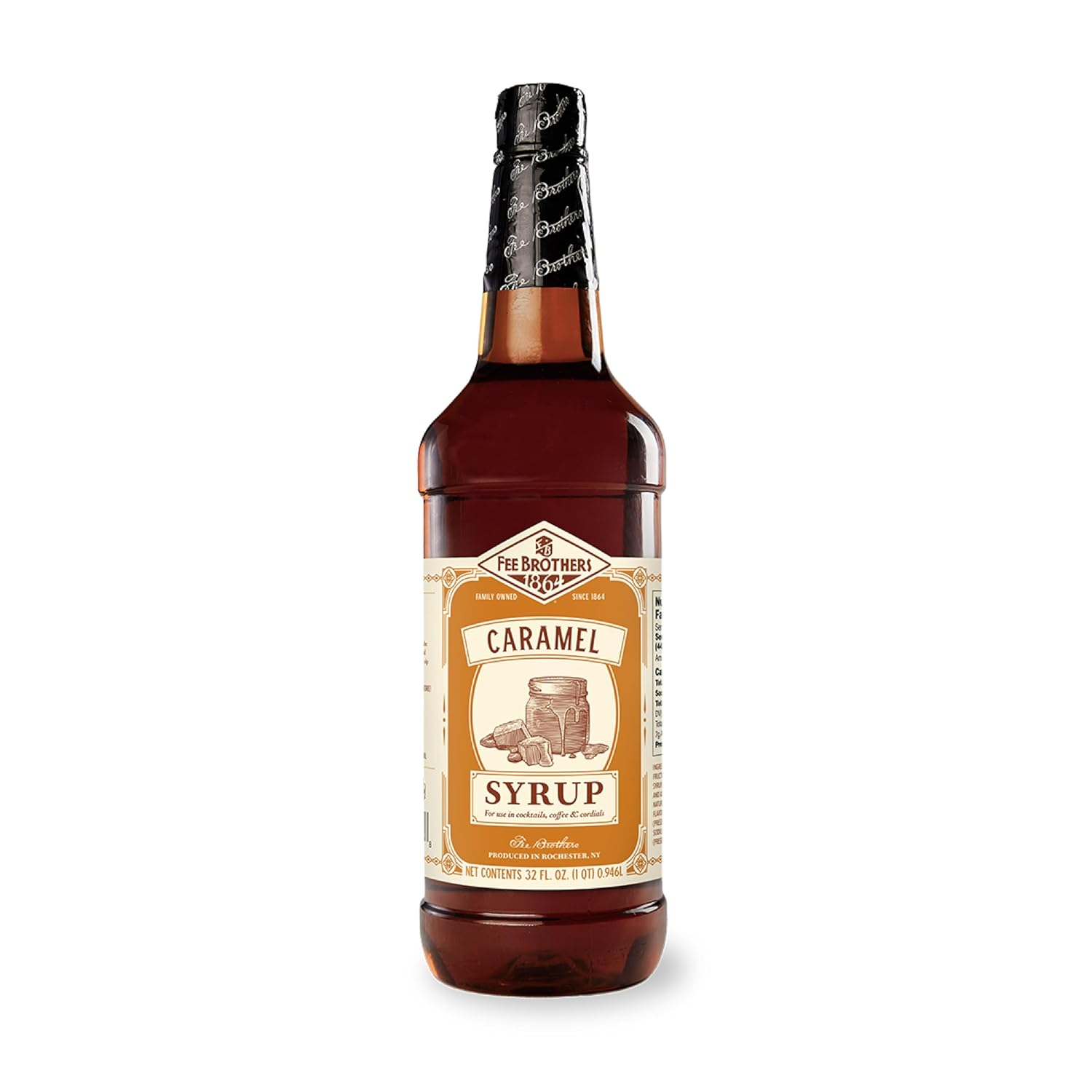 Fee Brothers Flavored Syrup – Premium Cocktail, Coffee & Soda Drink Mixer for Home Bar and Beverage Recipes, Caramel, 32 Fl Oz (1 Quart)