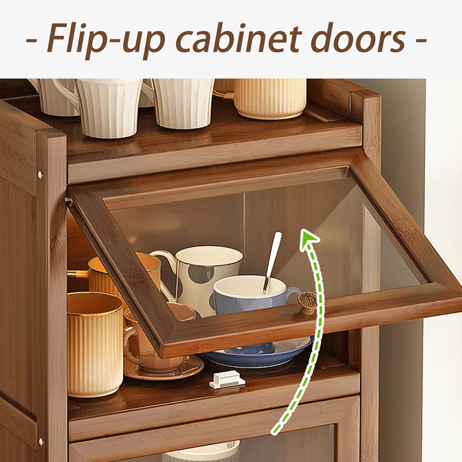 Armario de almacenamiento de gran capacidad para encimera de cocina con puerta de cristal, organizador de pan de madera para 2 capas, 80 cm