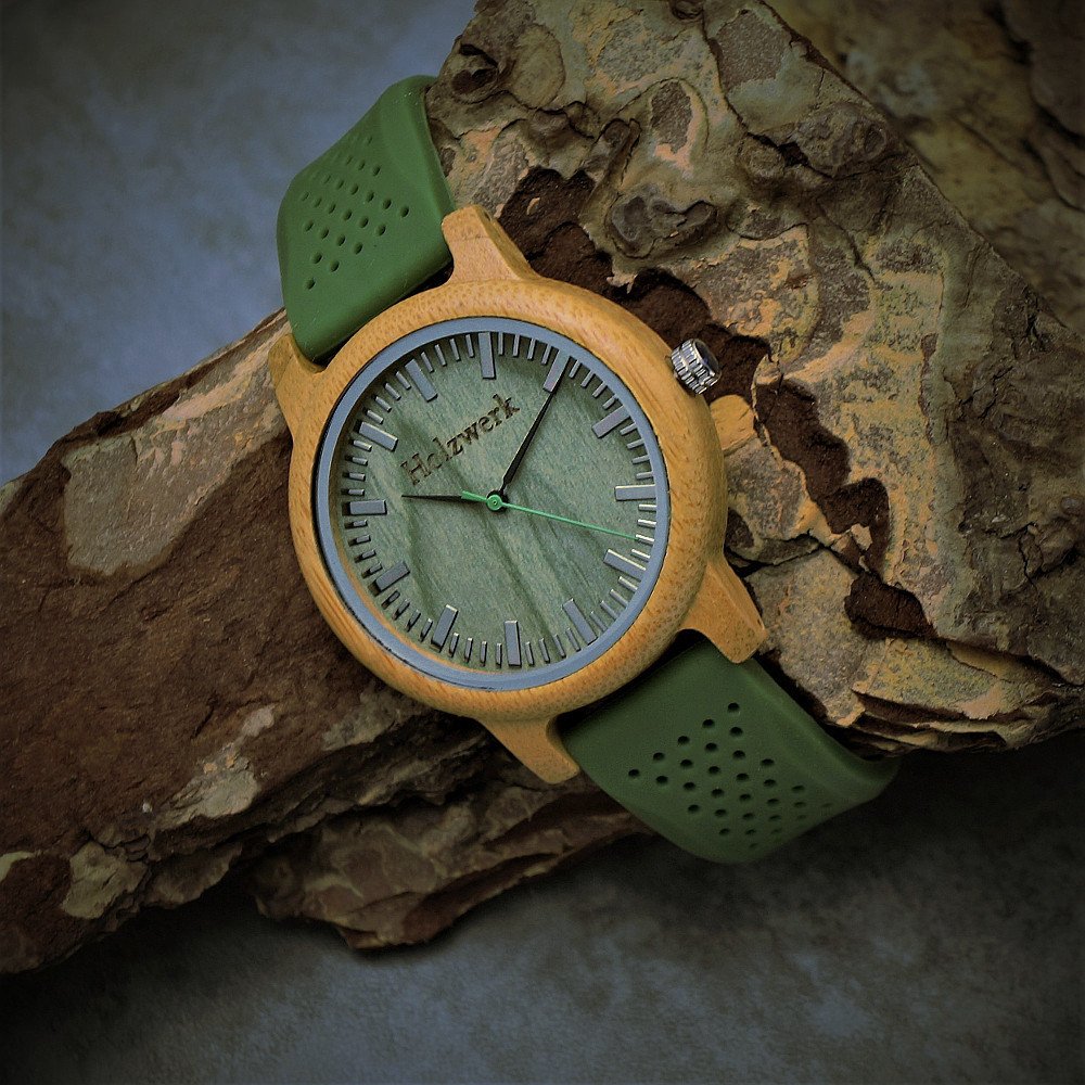 Holzwerk Germany® Designer Unisex Uhr Herren-Uhr Damen-Uhr Öko Natur Vegan Holz-Uhr Armband-Uhr Analog Klassisch Quarz-Uhr Silikon Kautschuk Armband und Holz Gehäuse Schwarz