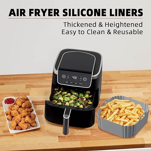 Miniatura 5 de Forros de silicona para freidora de aire para Ninja Air Fryer Pro XL AF141 AF142 AF181 AF182, paquete de 2 forros cuadrados de 8.8 pulgadas para