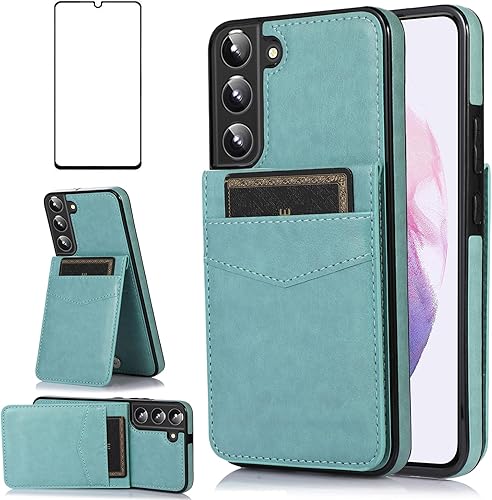 Asuwish Funda de teléfono para Samsung Galaxy S22 5G con protector de pantalla de vidrio templado y tarjetero de crédito, soporte de cuero, Asuwish Funda de teléfono para Samsung Galaxy S22 5G con protector de pantalla de vidrio templado y tarjetero de crédito, soporte de cuero,