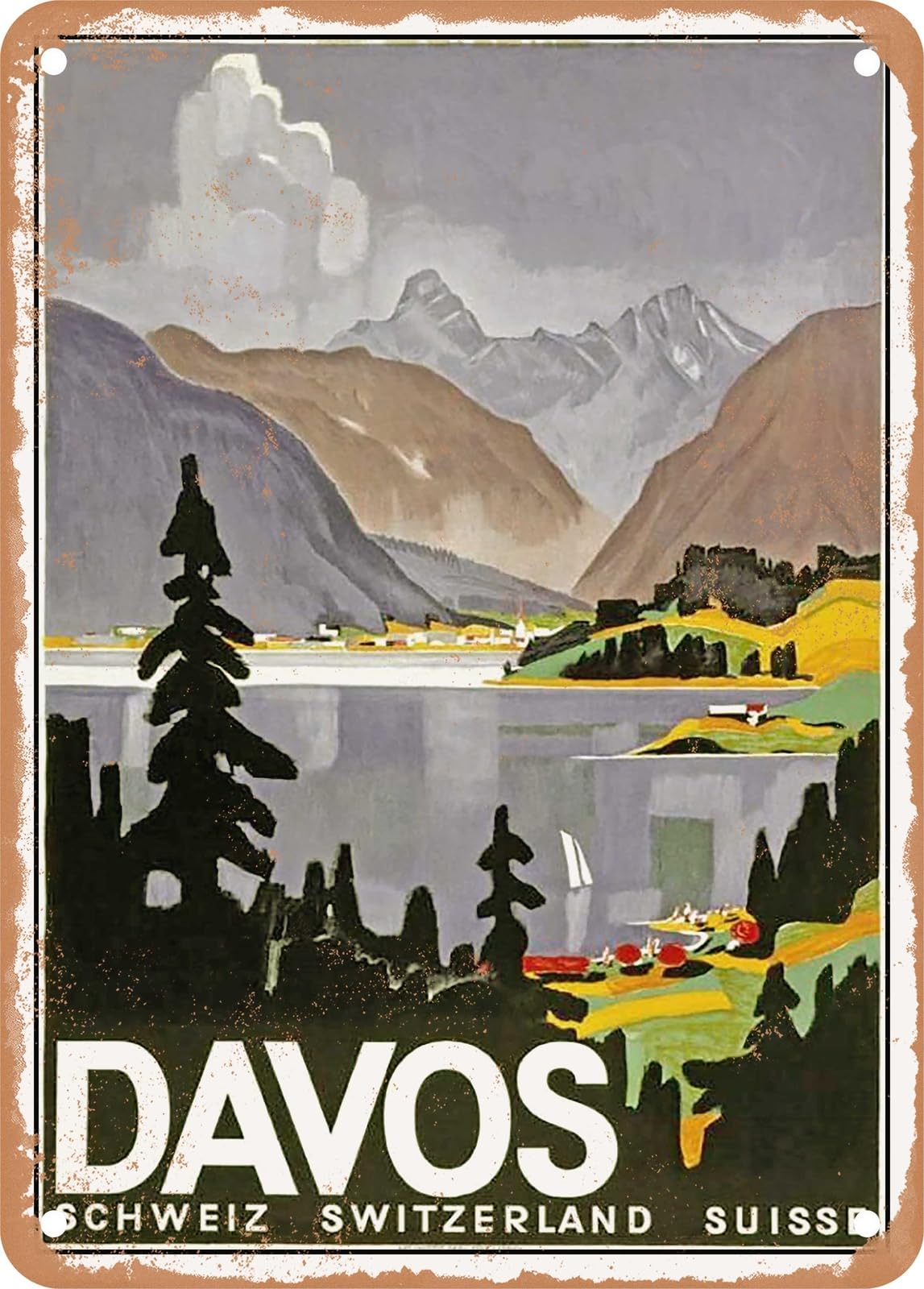METAL SIGN - 1932 Davos, Switzerland (Suisse) Vintage Ad home decor