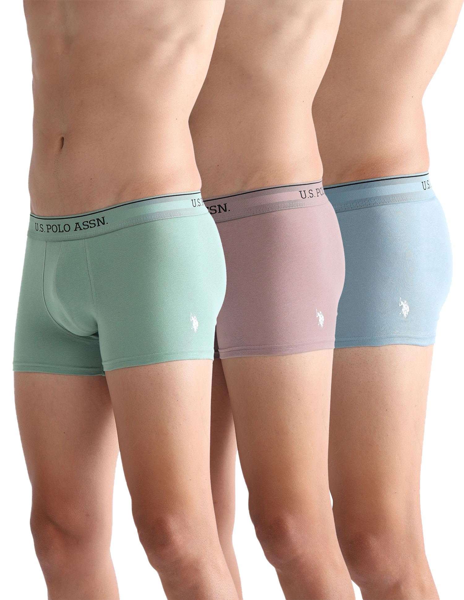 U.S. Polo ASSN. Men's Beige Mid Rise Trunks - Pack of 3 - Image 1