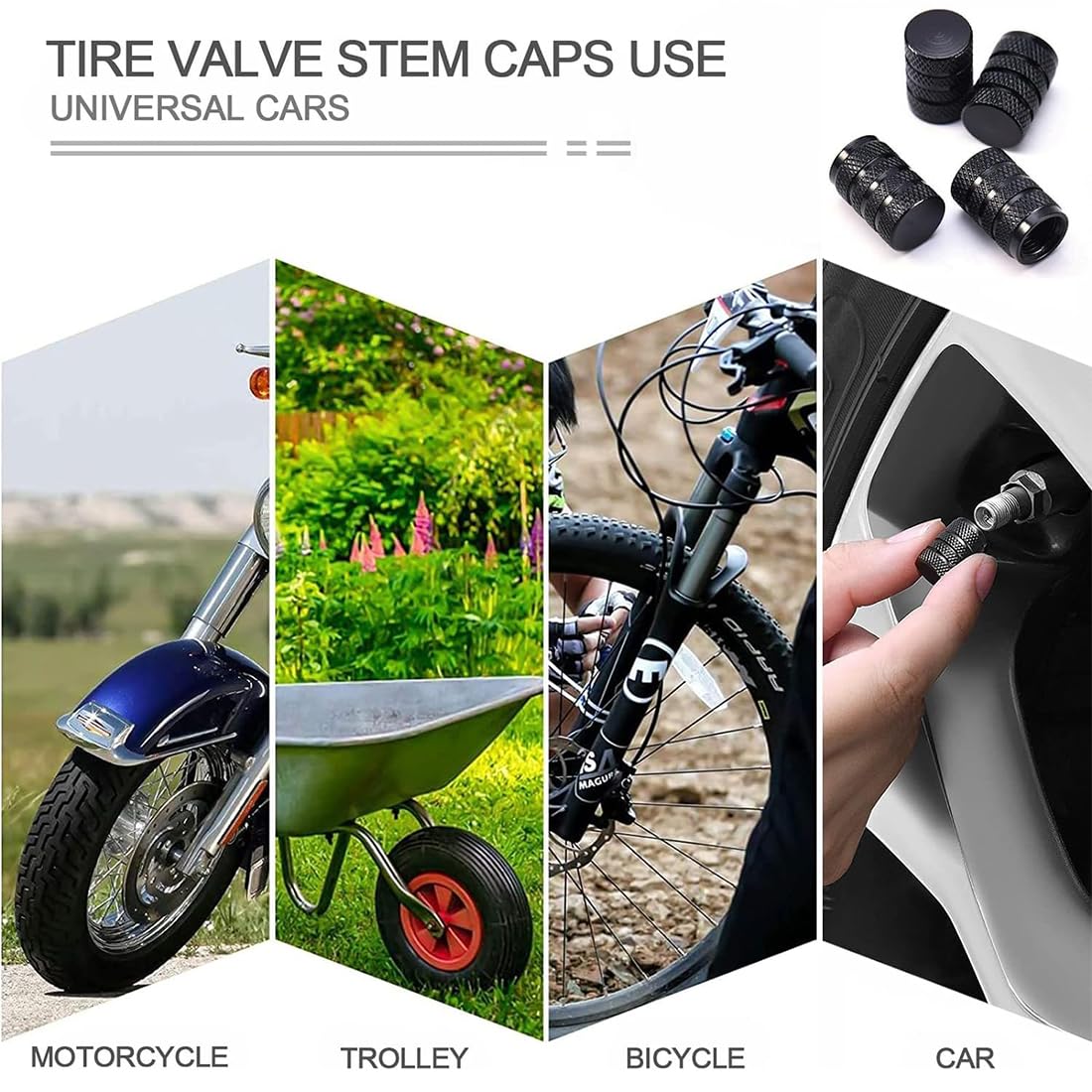 8 Tappi Valvole Pneumatici In Alluminio - Universali Per Auto, Moto, Bici E Fuoristrada - Foto 2