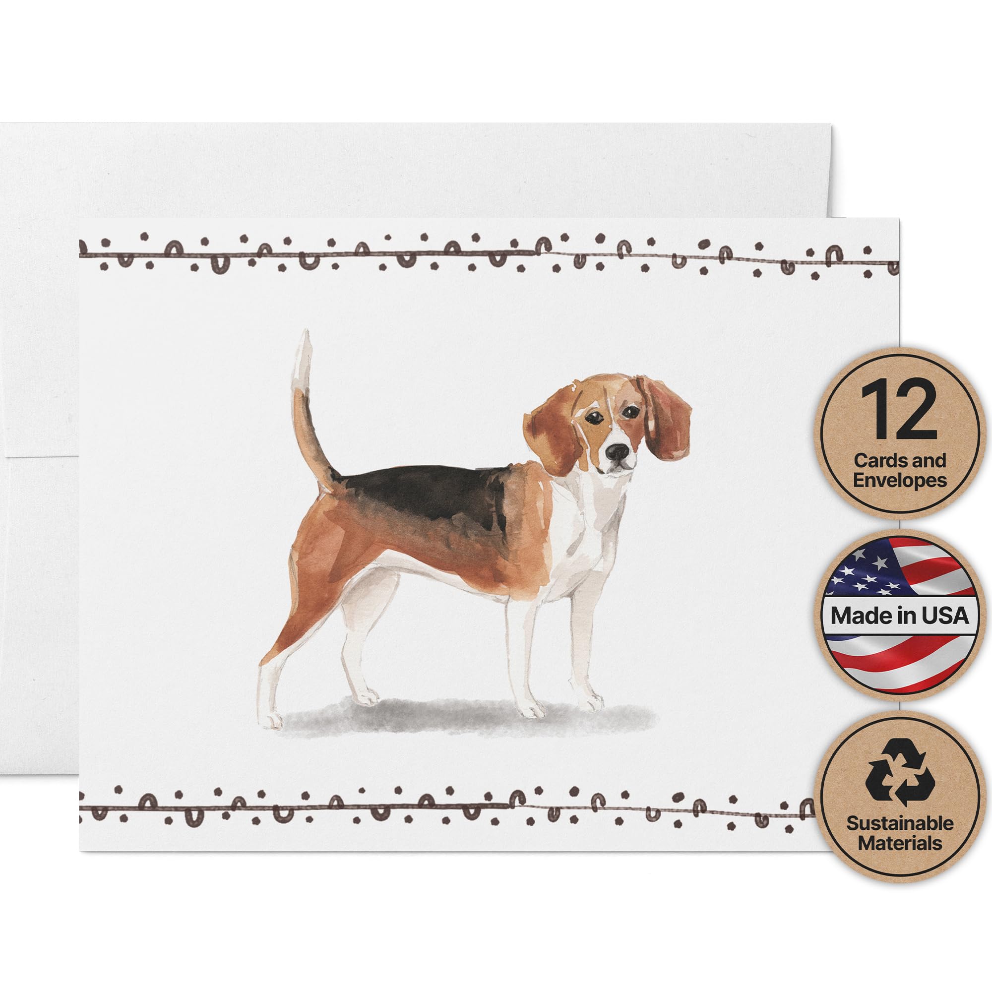 Twigs Paper Beagle Dog Note Cards, 12 Blank Cards with Envelopes