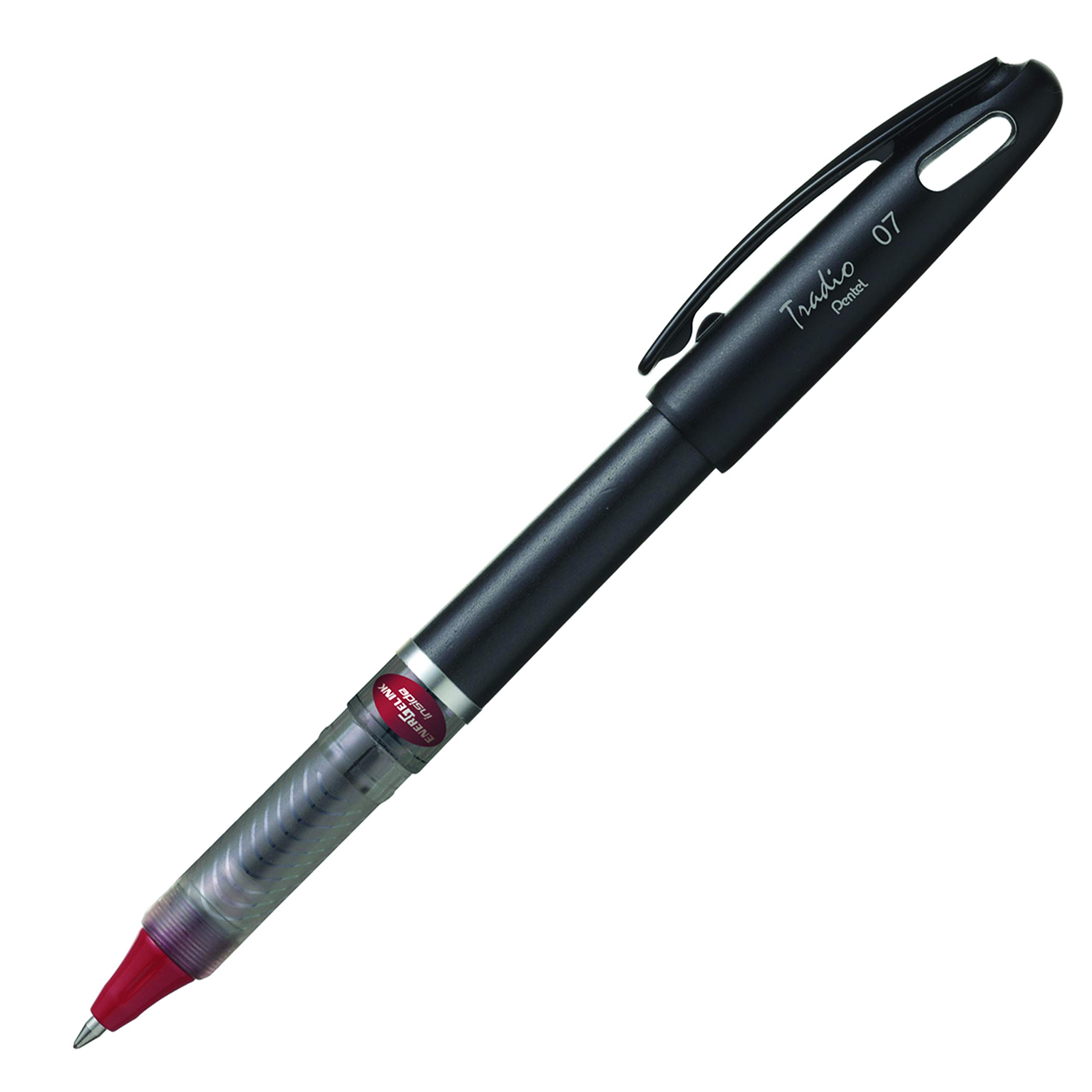 Pentel Energel Tradio Medium Tip Red Ink Roller Ball Pen - Black (Pack of 12)