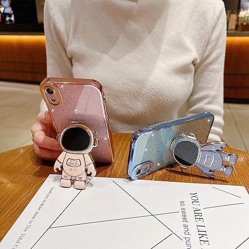 Miniatura 3 de RRFNNF Funda de astronauta para iPhone XR, soporte oculto de astronauta chapado en purpurina suave TPU a prueba de golpes para niñas y mujeres -