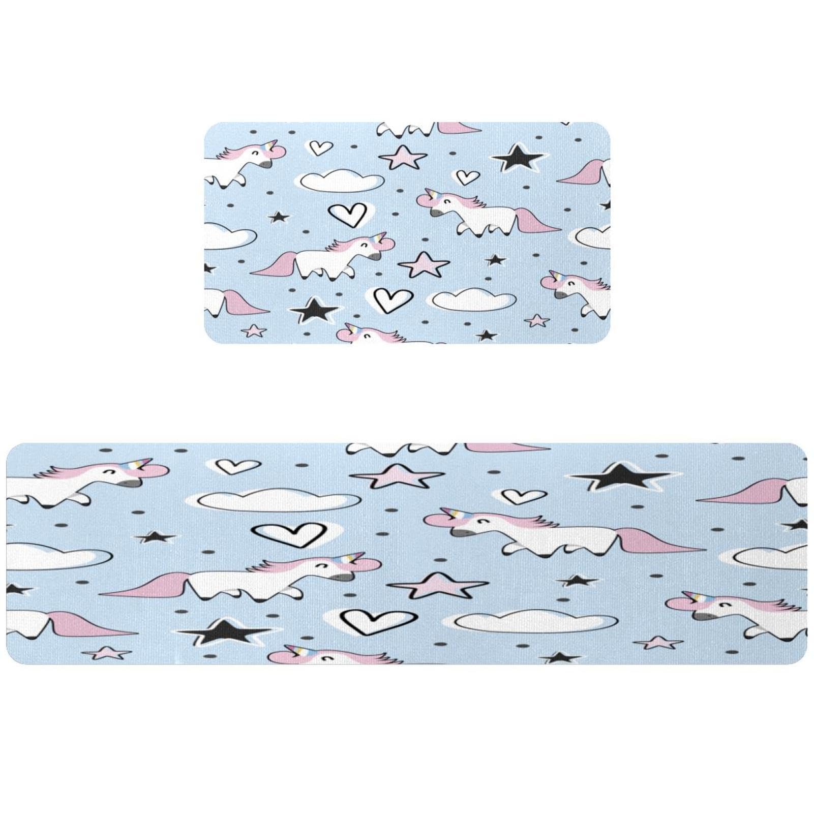 Tapete de cocina de unicornio antideslizante y absorbente para pasillo y lavandería de 2 piezas