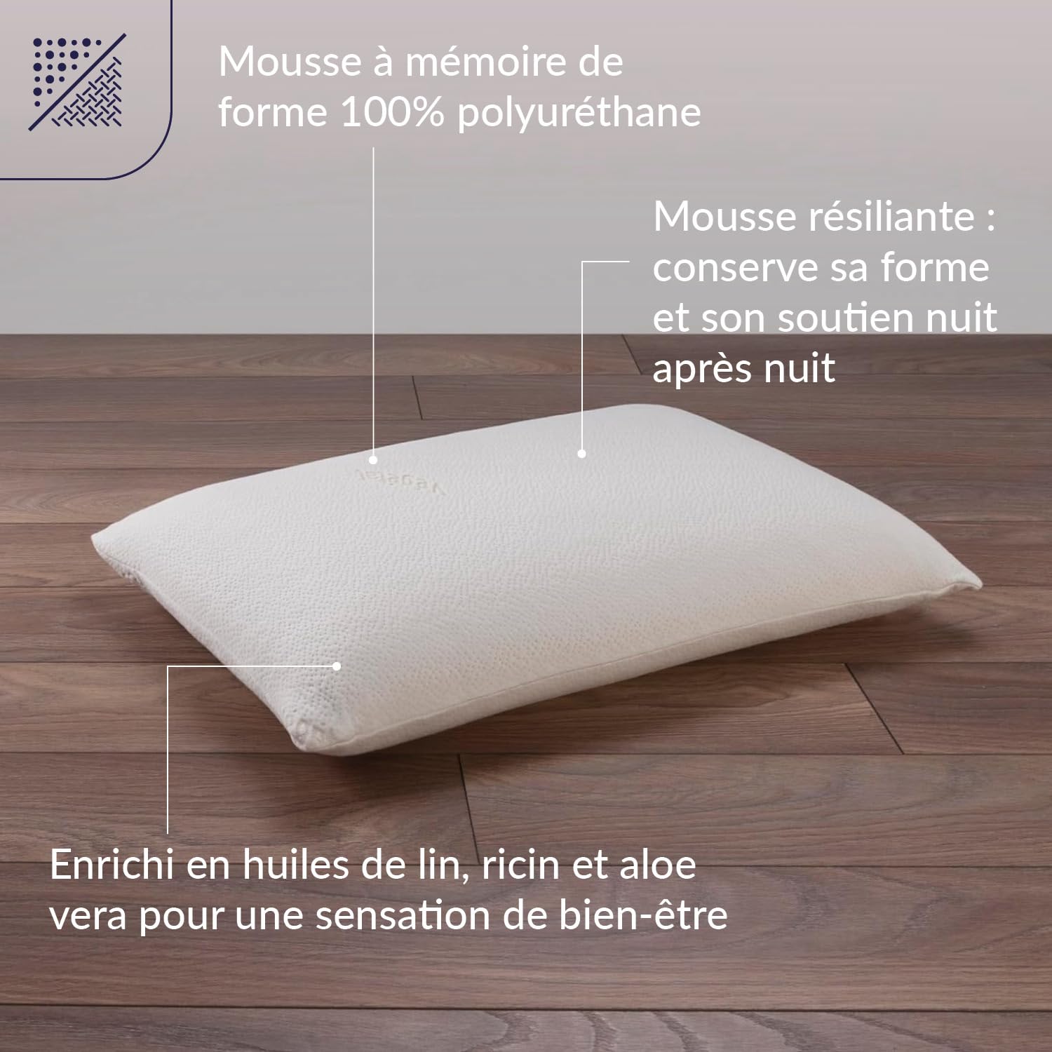 DODO | Oreiller Végétal à Mémoire de Forme 60x60 | Maintien des Cervicales | Taie déhoussable et Lavable à 40°c