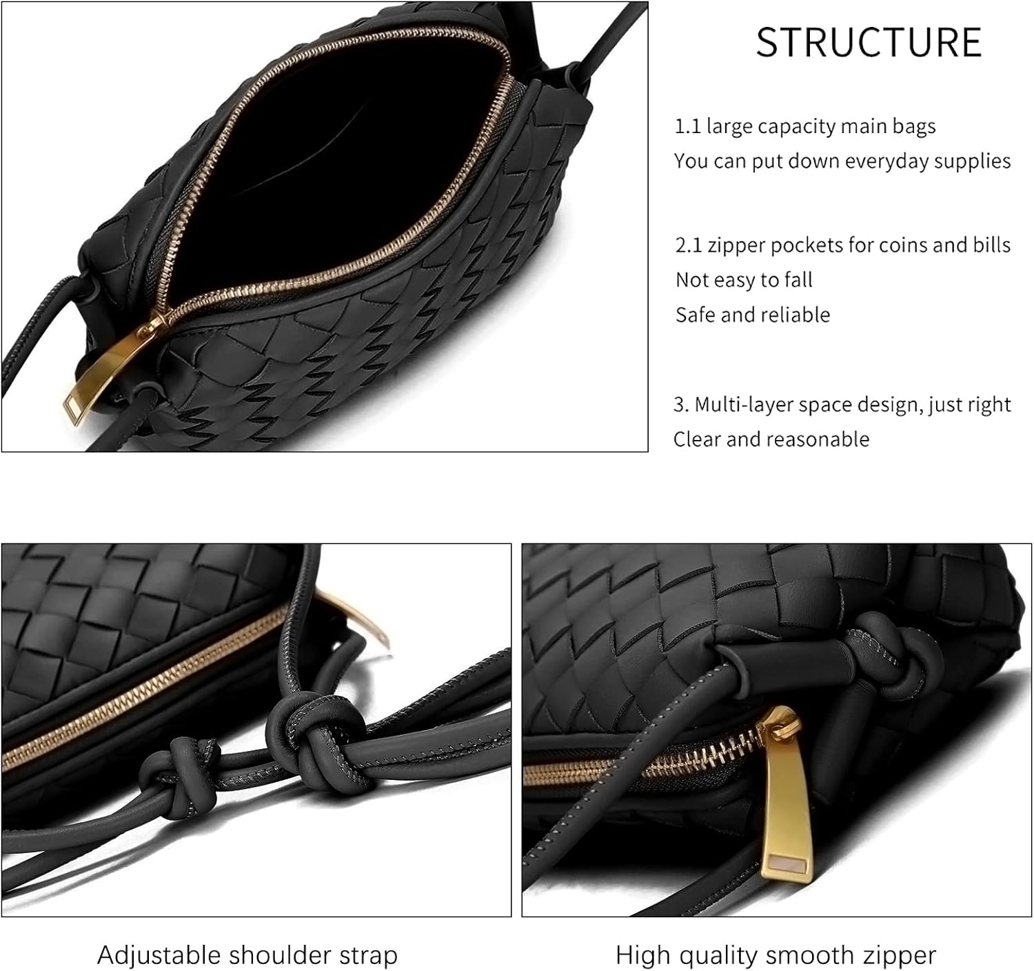 Woven Purse For Women Handmade Woven Evening Bag Pu Leather Wallet Fashion Crossbody Purse