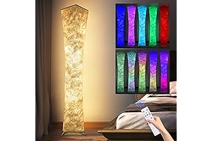 61-Inch Fabric Shade Floor Lamp with Remote-Controlled RGB LED
