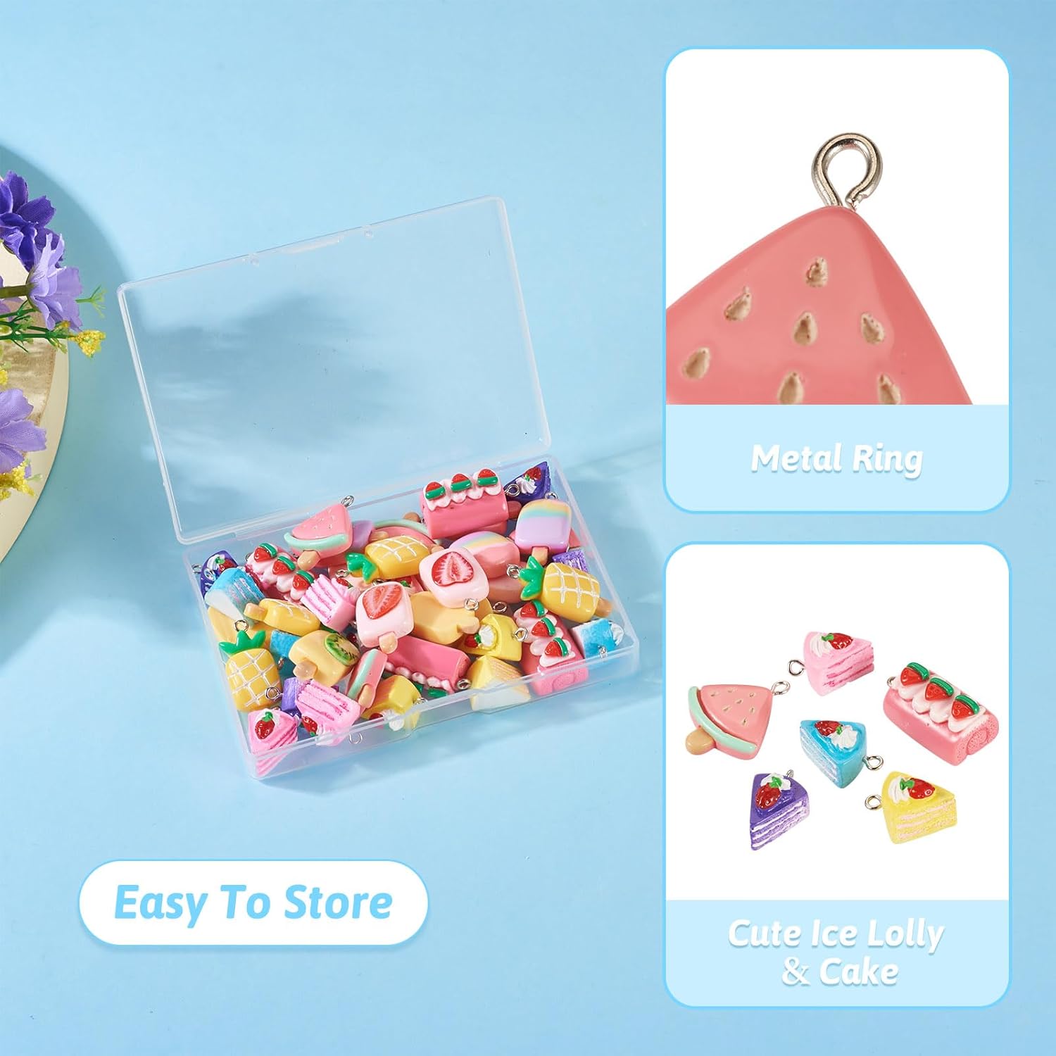 40Pcs Fruit Ice Lolly Cake Roll Resin Charms Cute Fruit Popsicle Pendants Sweet Food Dessert Charms Imitation Food Dangle Pendants Lovely Hang Ornament for DIY Crafts Keychain Jewelry Making - Image 3