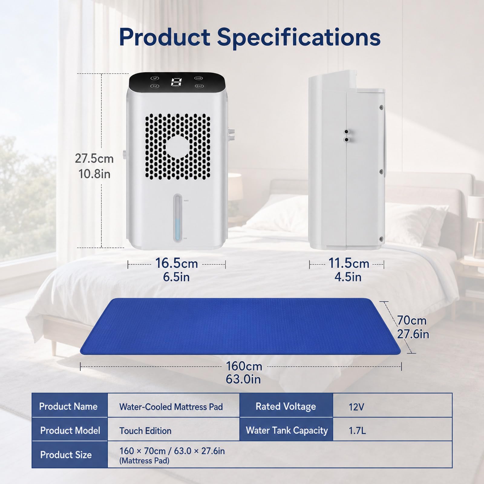ColchóN De Agua Refrigerante, Almohadilla de enfriamiento de Cama, RefrigeracióN Silencioso para La Cama, Ajuste De Viento Y Tiempo Singlesize