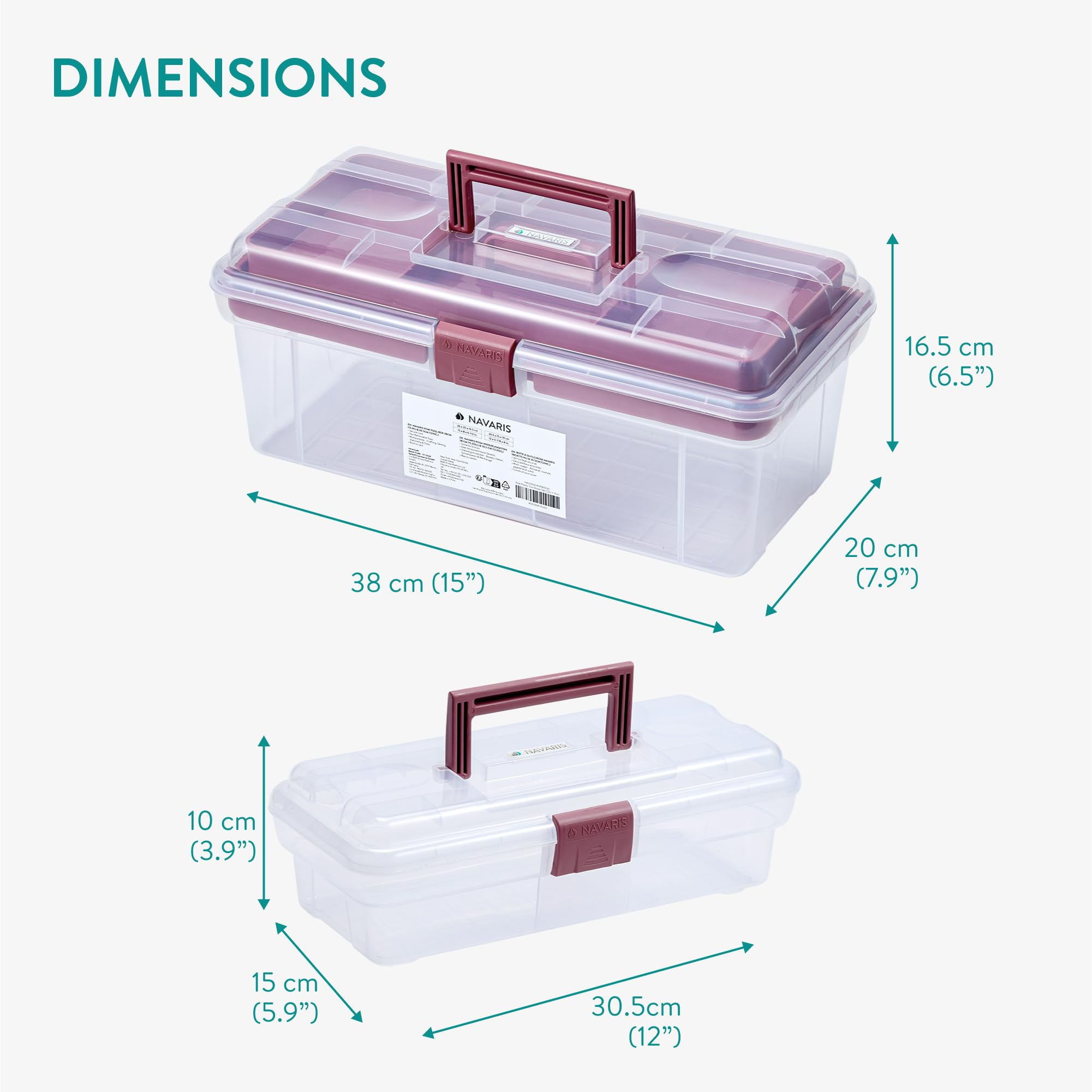 Navaris Cassetta Attrezzi Vuota - Cassetta Porta Attrezzi - Set di 2 Cassette per Utensili - con Chiusura e Maniglie Pieghevoli - per Artigianato Cucito e Articoli di Cancelleria