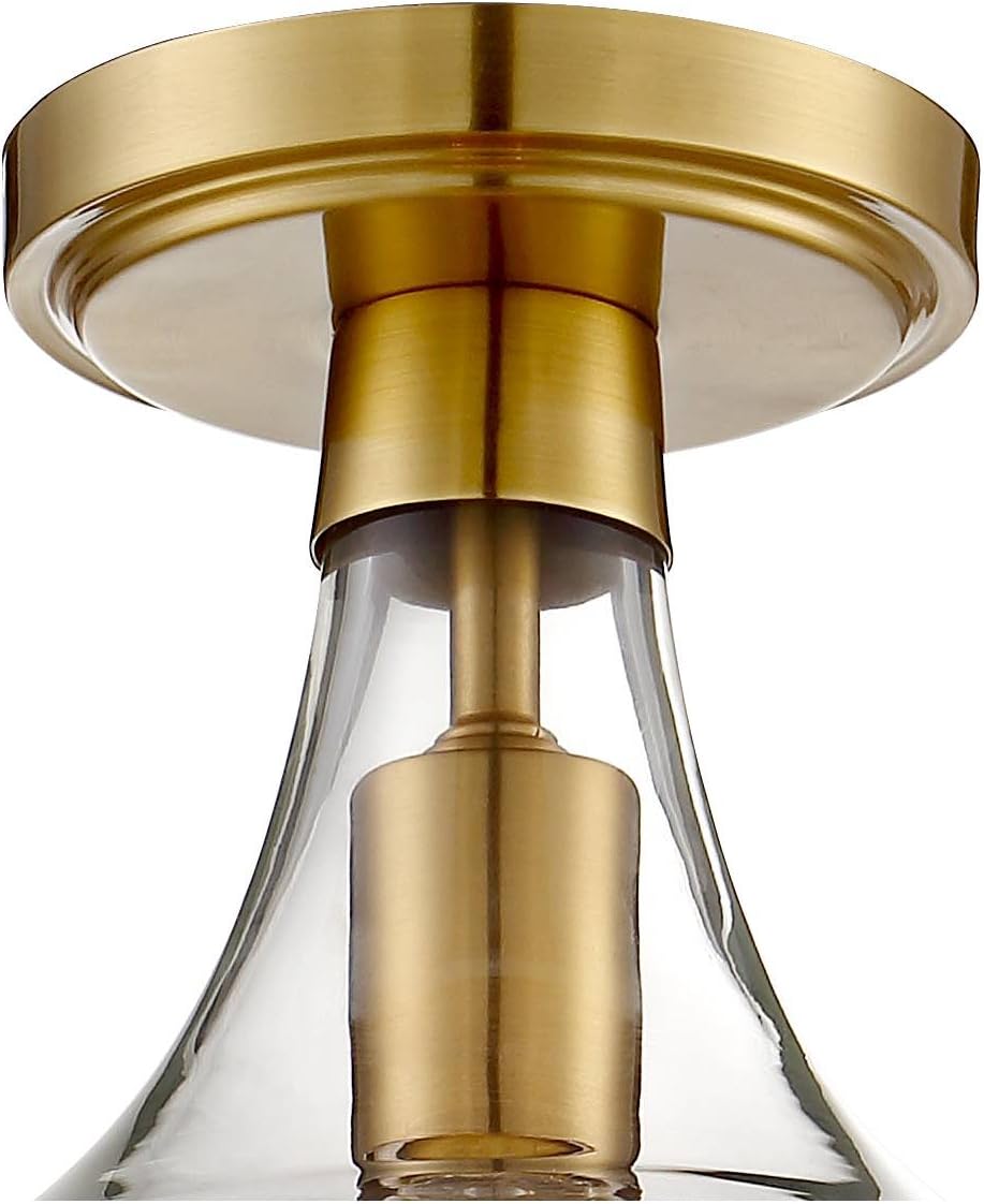 Warm Antique Brass and Clear Glass Semi-Flush Mount Ceiling Light