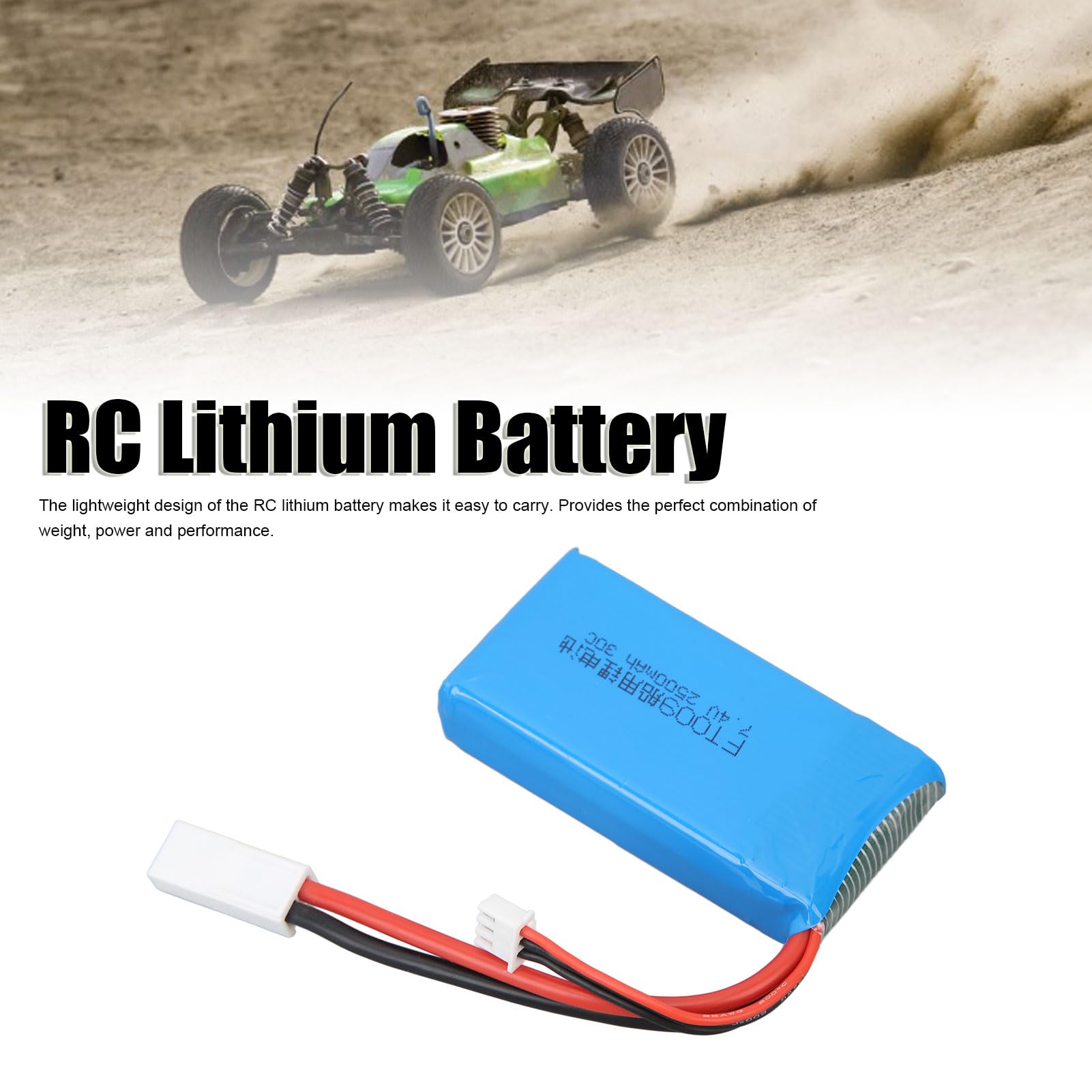 Batería de Litio RC 7,4 V 2500 mAh, batería de Barco de Control Remoto de Alta Capacidad, batería LiPo Ligera y Duradera con protección contra sobrecarga, reemplazo para lancha