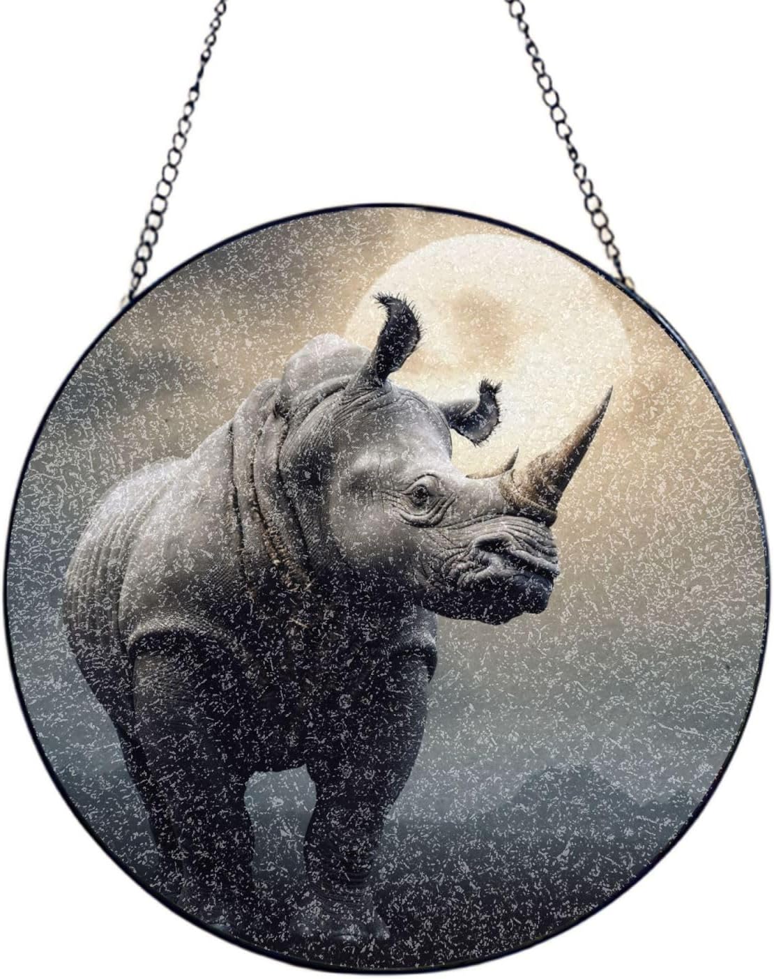 Stained Glass Window Hanging 4in（10cm）, Rhino Sun Catchers Indoor Window, Stained Glass Suncatcher Ornament with Metal Chain, Wall Art Home Decor Gift for Women Mother's Day