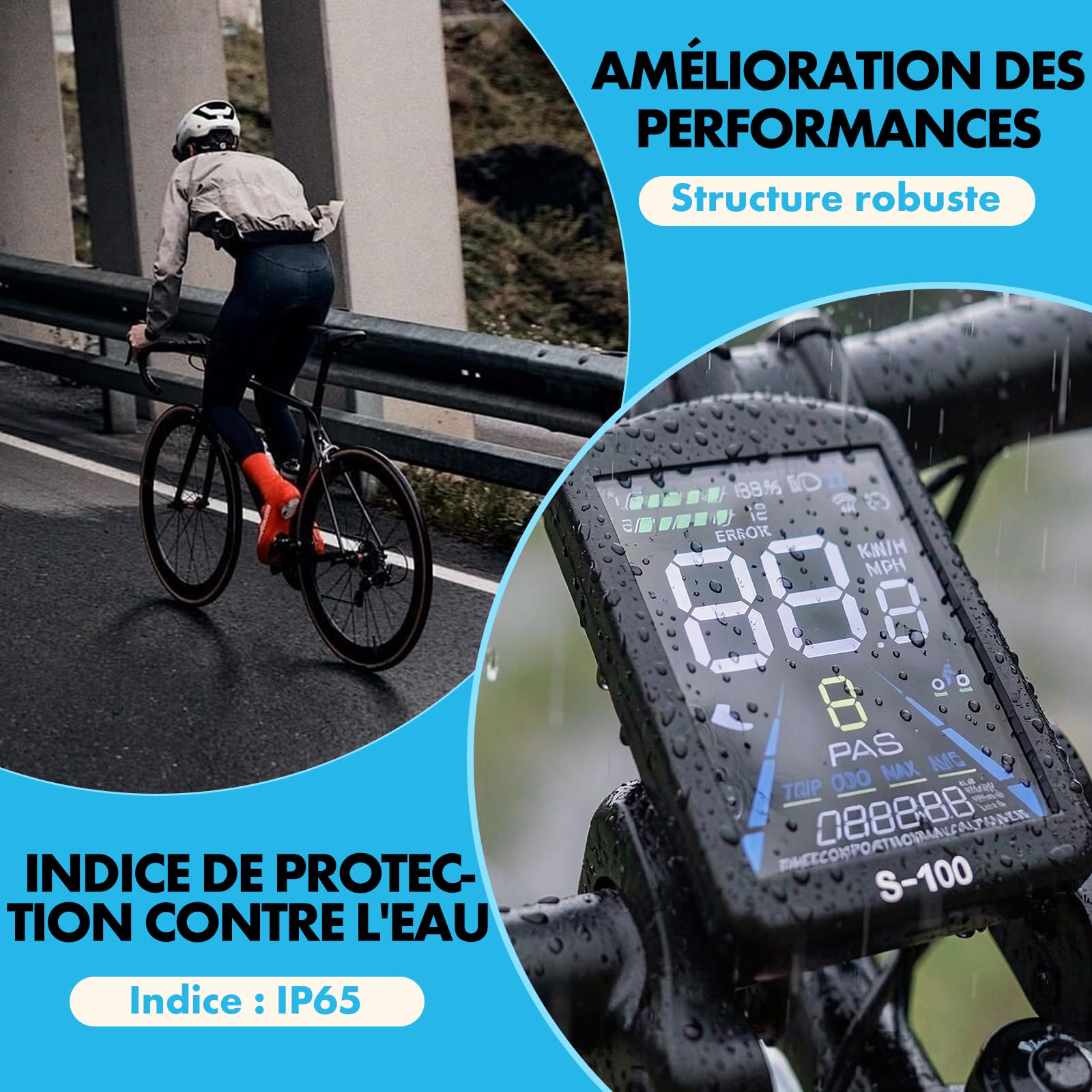 Kit de Contrôleur de Moteur sans Balais pour Vélo Électrique, 36V 48V 500W 750W 26A 3 Modes Contrôleur à Onde Sinusoïdale avec Panneau d'Affichage LCD Couleur S-100 Étanche
