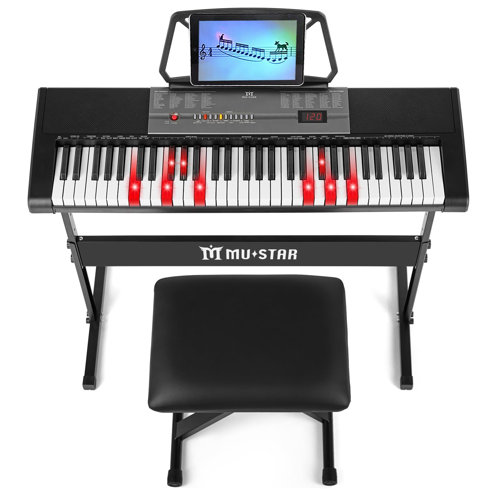 MUSTAR 61 Key Digital Piano Keyboard mit Leuchttasten, Keyboard Piano für Anfänger, mit intelligenter Lernfunktion