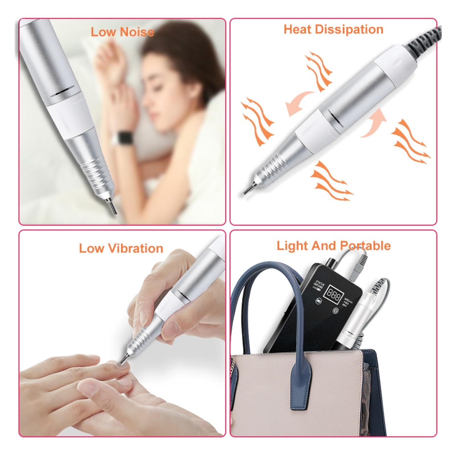 Nagelfräser, Tragbare 30000 U/min wiederaufladbare Nagelbohrmaschine, Nagelschleifer-Set, elektrische Hochgeschwindigkeits-Maniküre-Bohrmaschine for Modelliersalon-Werkzeuge