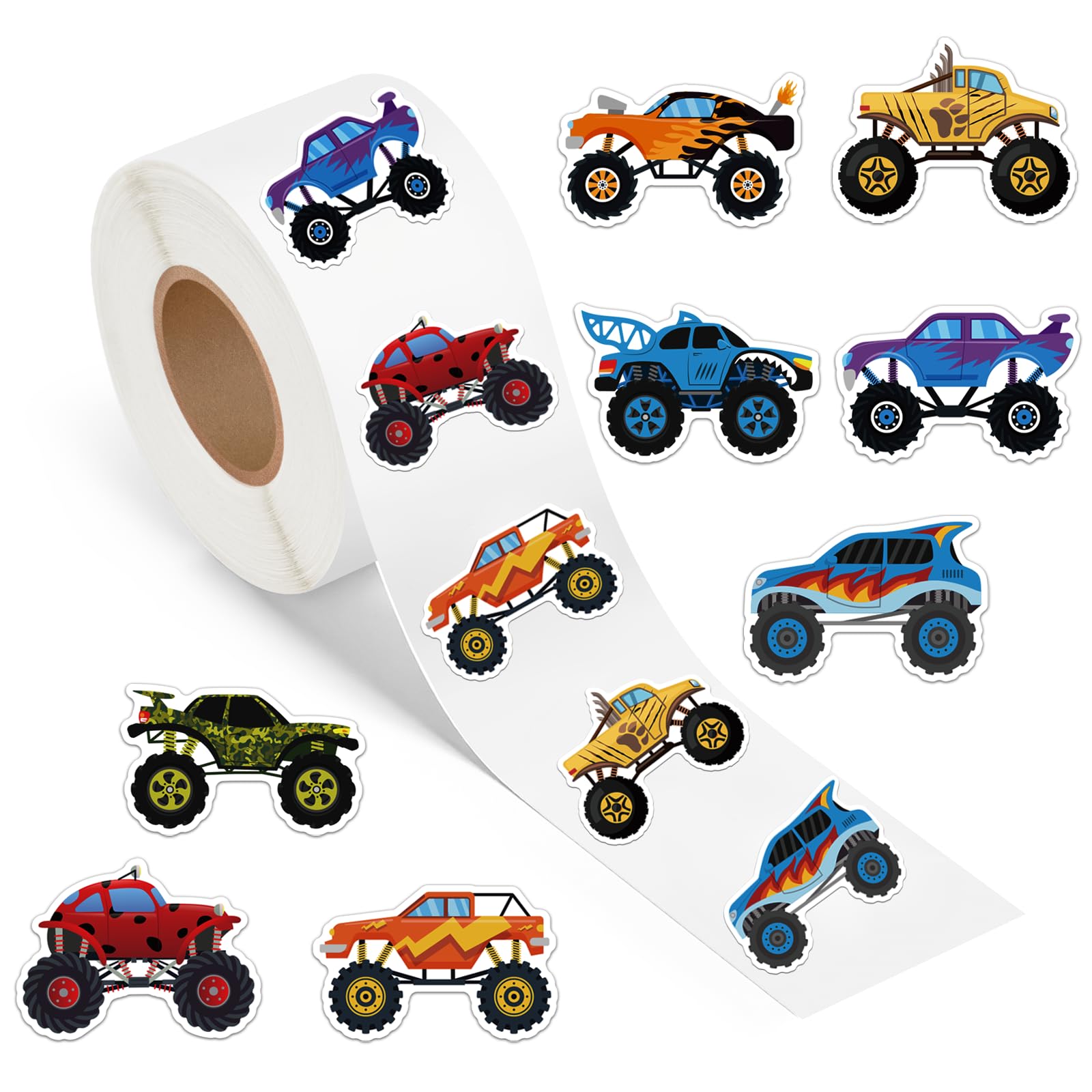 500 PCS Monster Truck Stickers Roll Truck Car Teachers Stickers Self Adhesive Waterproof for Birthday Party Decorations Supplies Favors School Funny