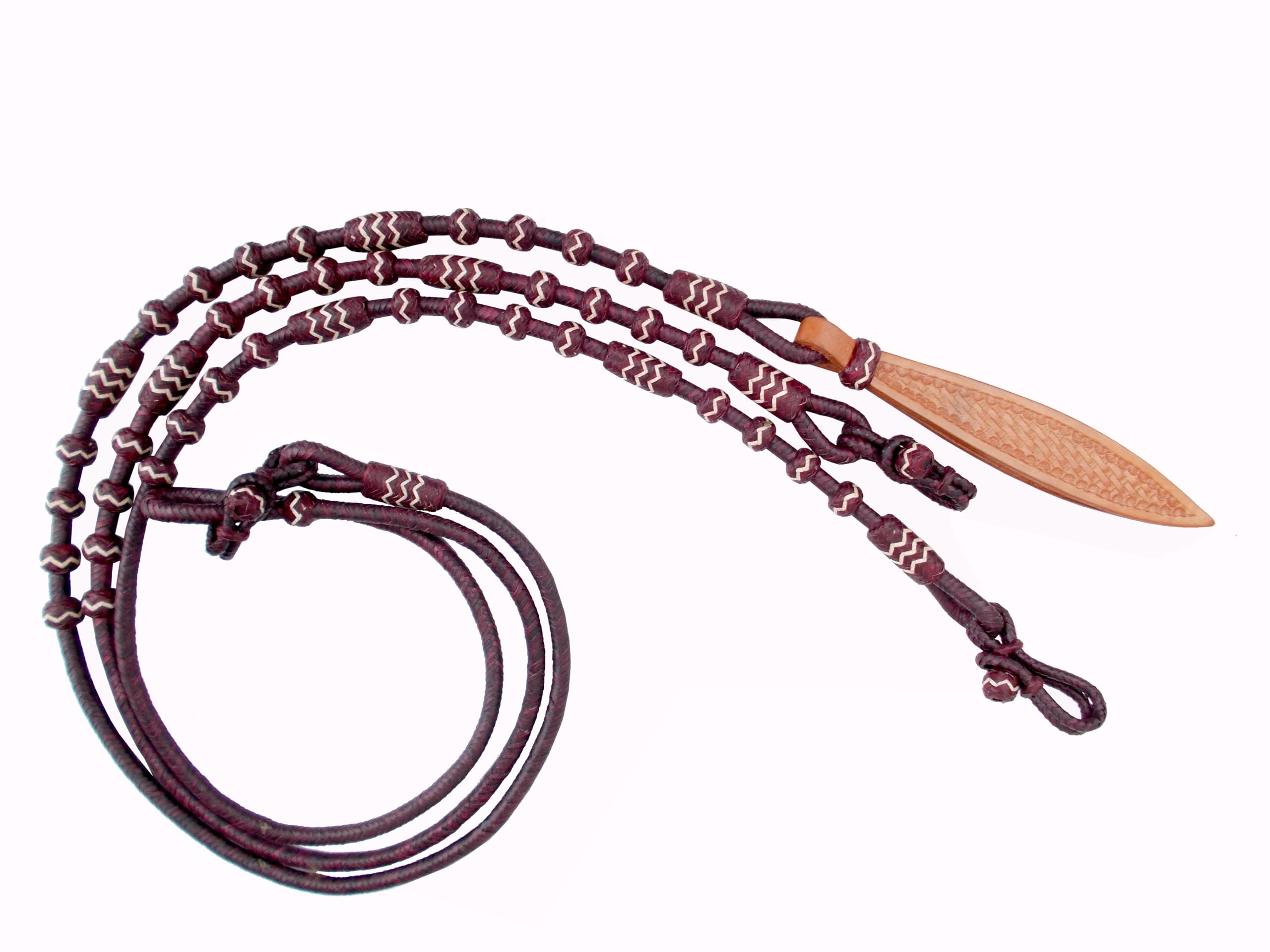 WeavingCraft Chestnut/Burgundy/Maroon/Cherry Raw Hide Hand Made Rope with Matching Knots Raw Hide Leather Horse Tack Hand-Braided Romal Romel Reins Hand Made-Reins-8.5 Ft, 52' Romel