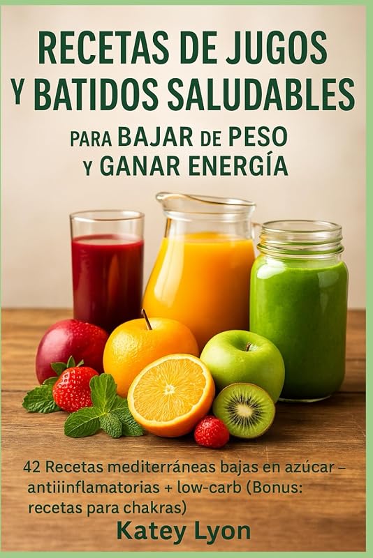 Recetas de Jugos y Batidos Saludables para Bajar de Peso y Ganar Energía: 42 Recetas mediterráneas bajas en azúcar — antiinflamatorias + low carb (Bonus: recetas para chakras) (Spanish Edition)