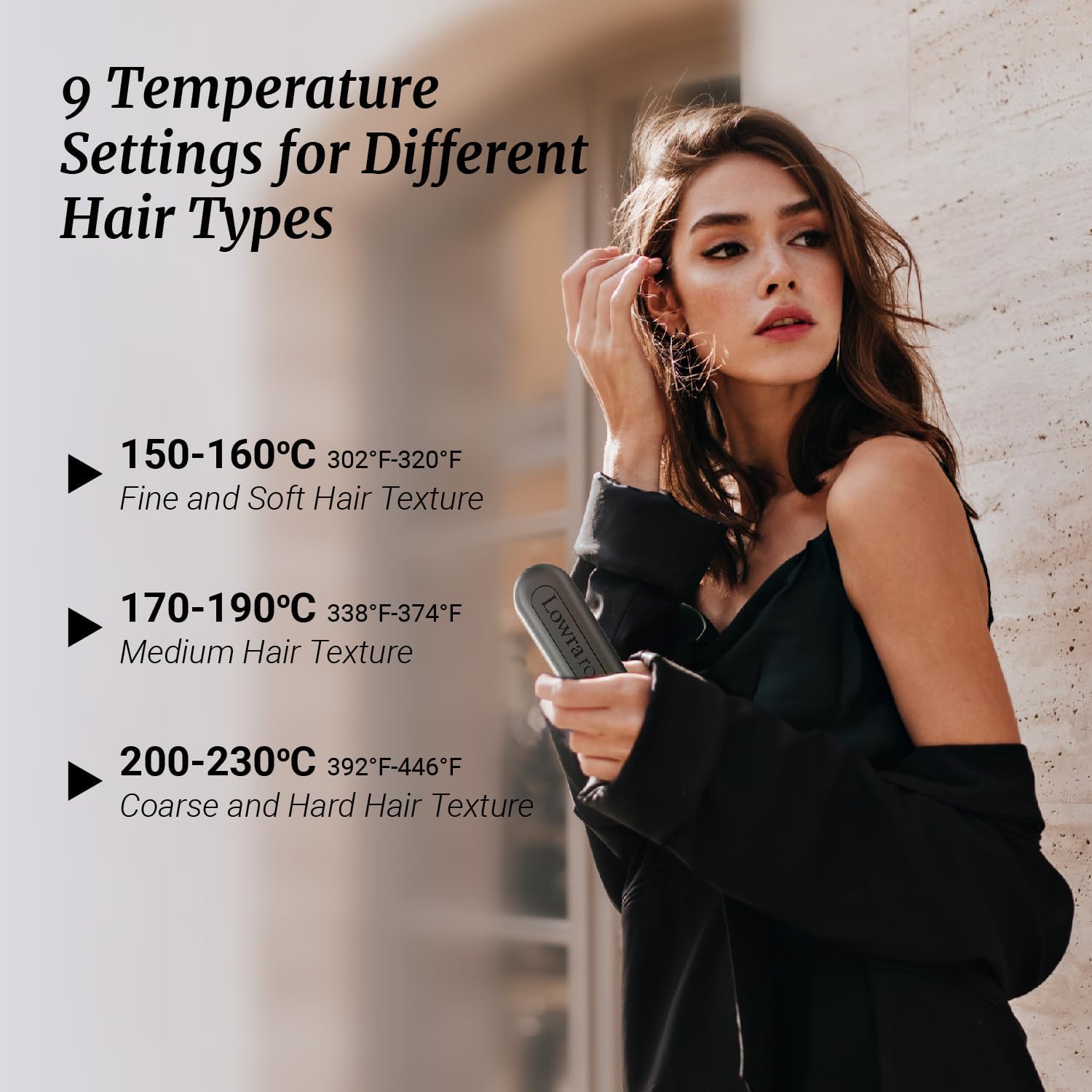 LOWRA ROUGE Cordless 2 in 1 Hair Straightener Brush, 30s Fast Heating Portable Mini Hair Straightening Brush for Travel, Usb Recharge & On-The-Go with Anti-Scald & Auto-Off Function-Black