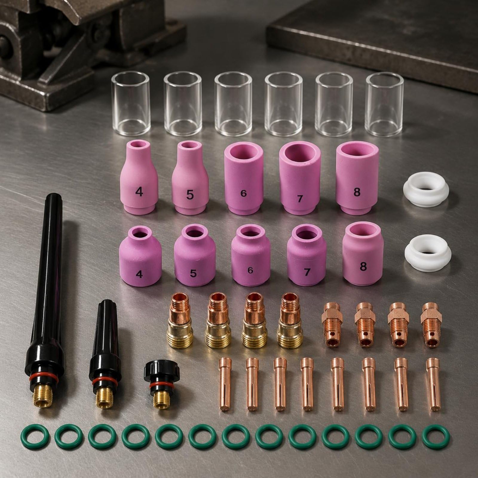 Lente per Torcia Saldatura Set Completo Ugelli Allumina Lente Gas Pinze Colletto Retrotesta per Miglior Controllo Arco E Accesso Zone Strette Adatto per Riparazioni Metallo E Fabbro