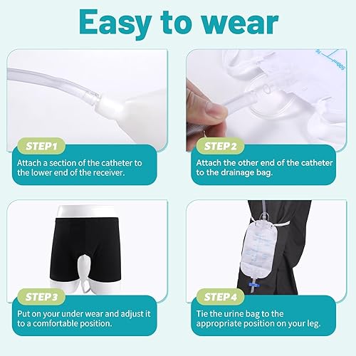 Miniatura 9 de Bolsa de orina portátil para incontinencia para hombres, bolsa portátil reutilizable para recolección de orina con catéter urinario, bolsa de orina