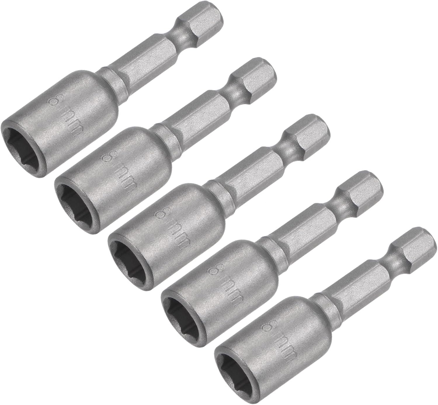 uxcell Quick-Change Nut Driver Bit, 1/4" Hex Shank 8mm Magnetic Nut Setter Drill Bits, 1.89" Length, Metric 5 Pcs