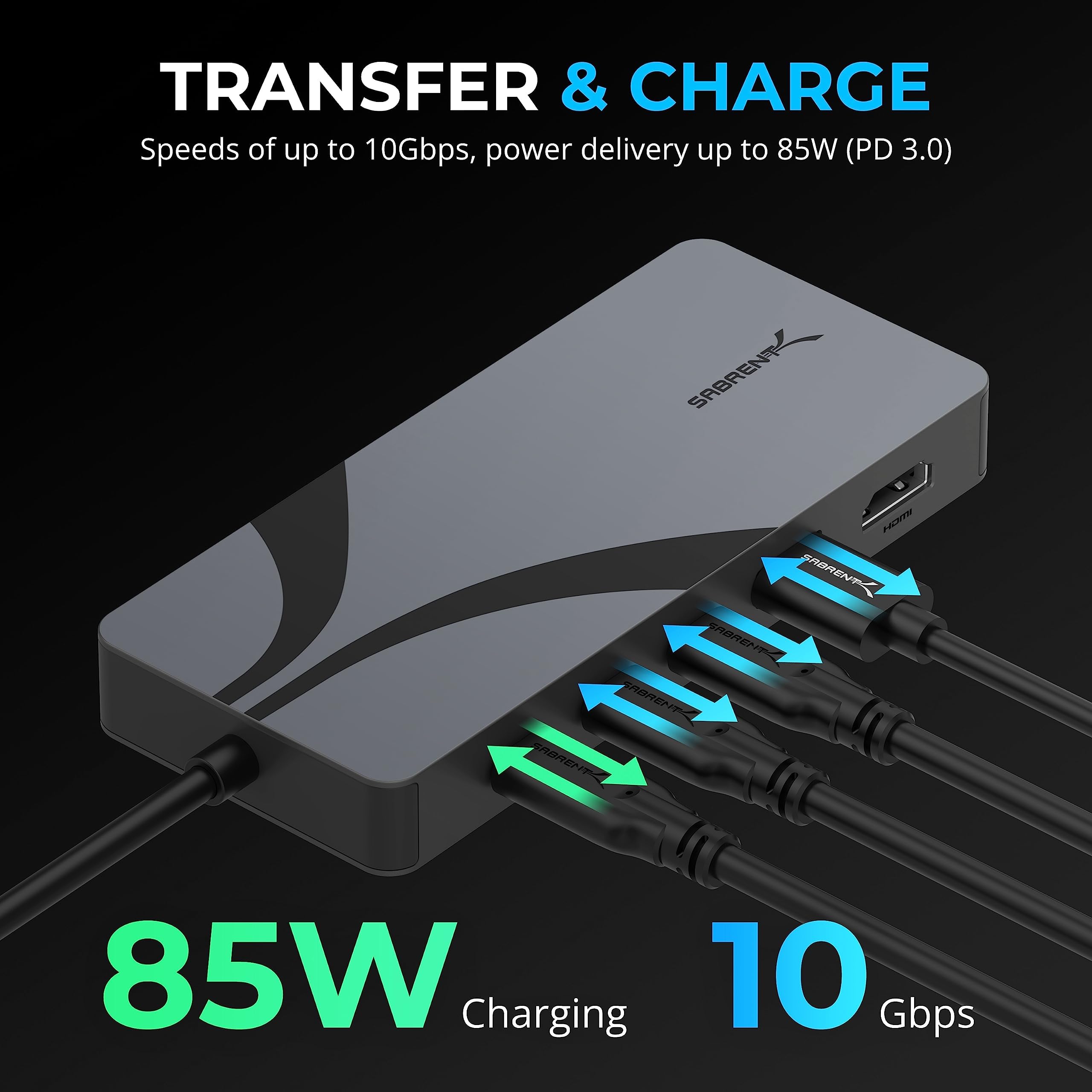 SABRENT USB4 Hub, Travel Hub with 2 USB-C Ports, 1 USB-A Port, HDMI 2.1, 2.5GbE and 85W PD 3.0 [HB-U4HP]