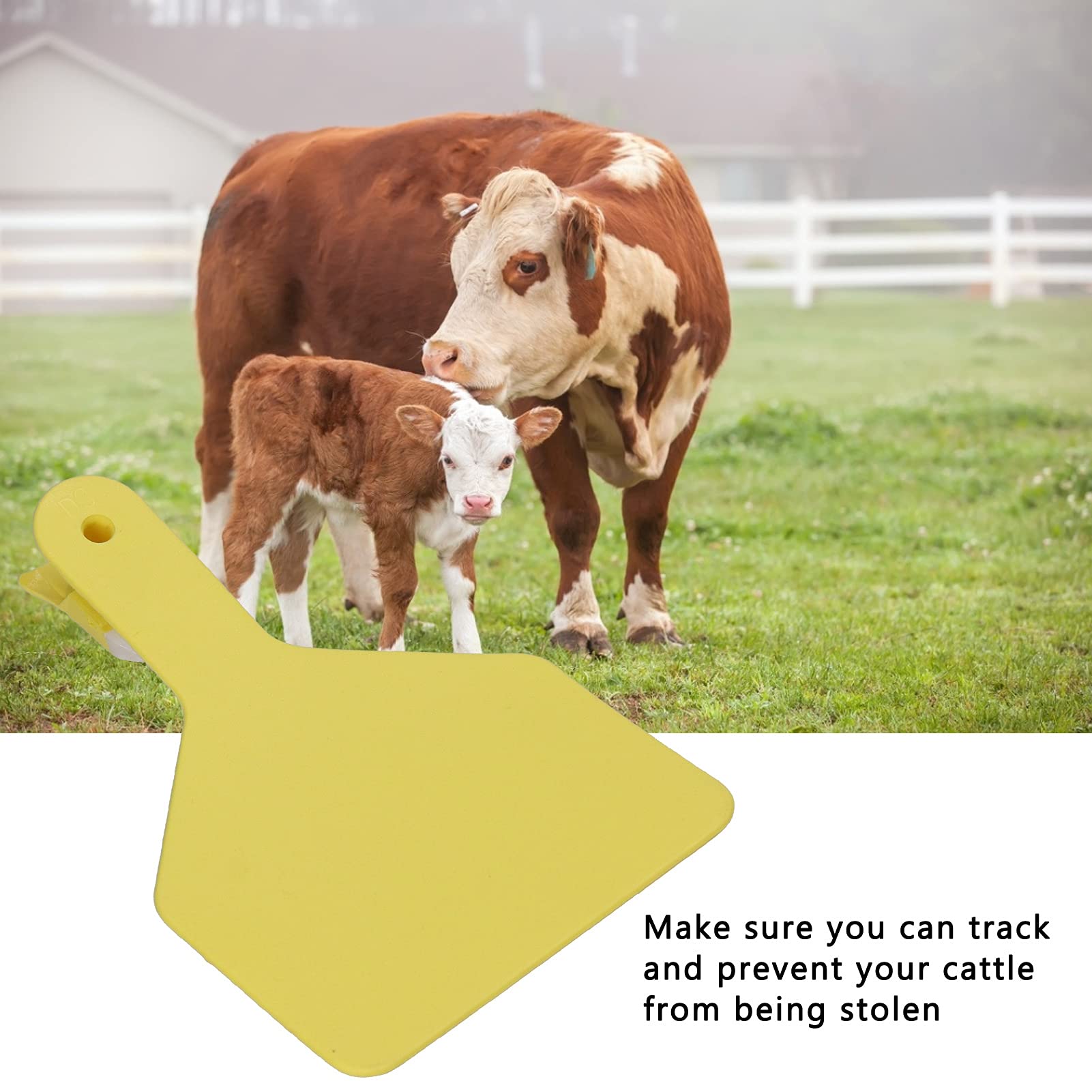 Marcatore per orecchie di mucca, kit di marchi auricolari integrati in plastica da 100 pezzi Etichetta per etichette auricolari per allevamenti di bestiame per identificazione di bovini di vacca Giall