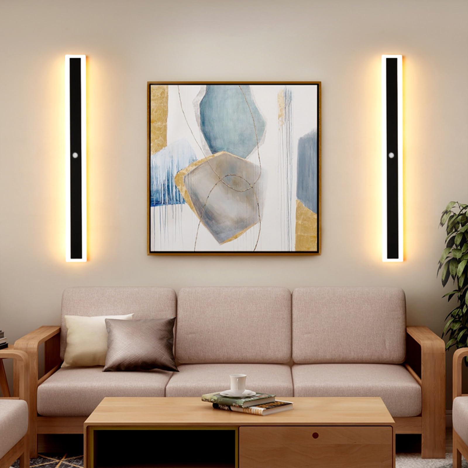 LED Lange Wandleuchte mit Bewegungsmelder Außen Innen IP65 Wasserdicht Außenwandleuchte Modern Wandlampe Acryl Außenlampe Schwarz Gärten Korridor Terrassenbeleuchtung (Warmes Licht,100CM)