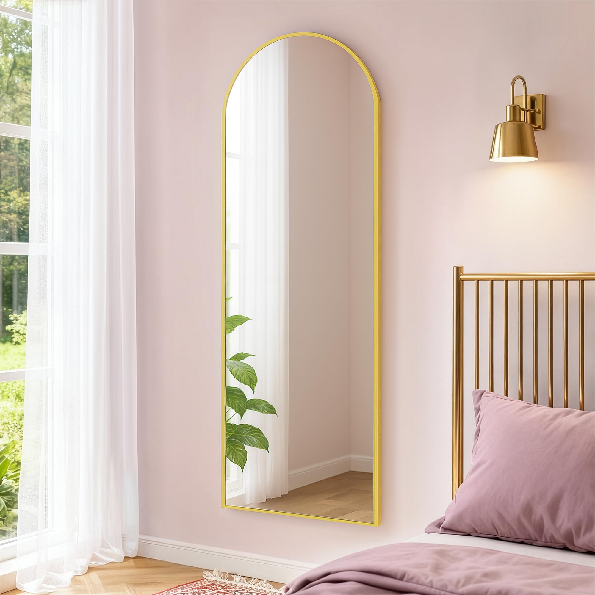 SONGMICS Full Length Hanging Mirror, 120 x 40 cm, Arched Full Body Mirror, Over the Door, Tempered Glass, for Bedroom, Living Room, Cloakroom, Pale Gold LFM033AB01
