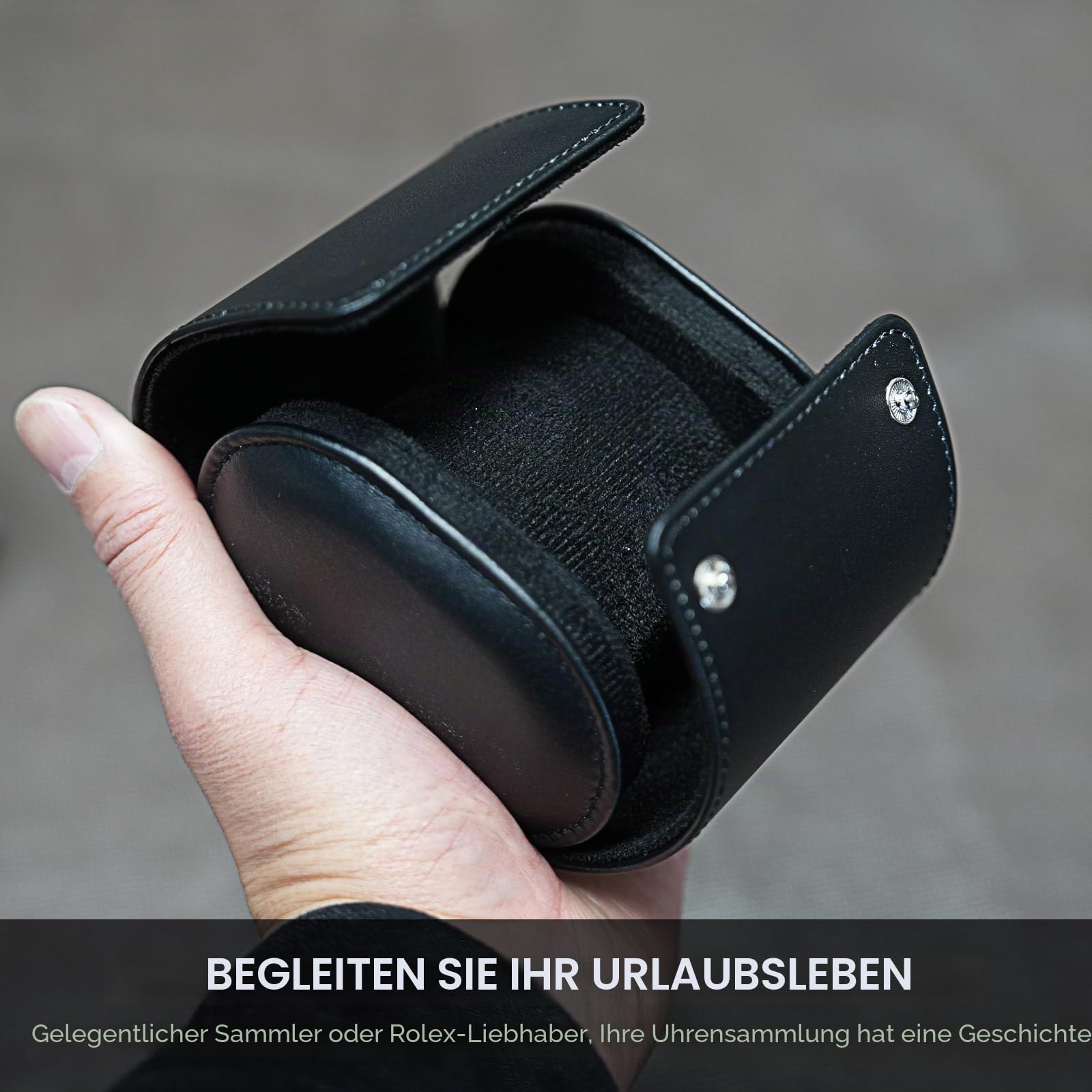 Uhrenrolle und Reiseetui, echtes Leder, individuelle Uhrenbox für Damen und Herren, Uhren-Organizer mit Wildlederschutz, sichere Aufbewahrung, Geschenkbox (Schwarz)