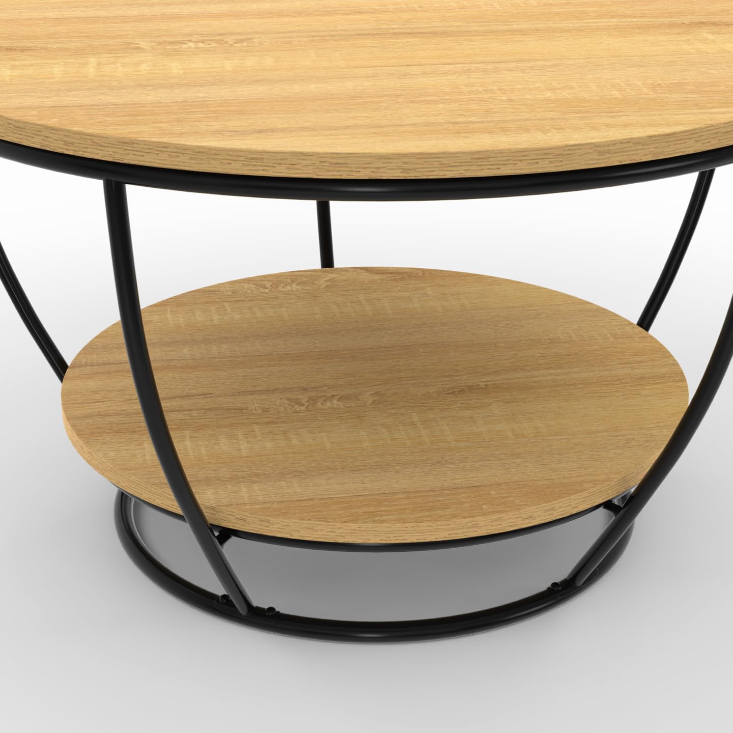 IDMarket – Mesa baja con cable, doble bandeja redonda Detroit 70 cm, diseño industrial