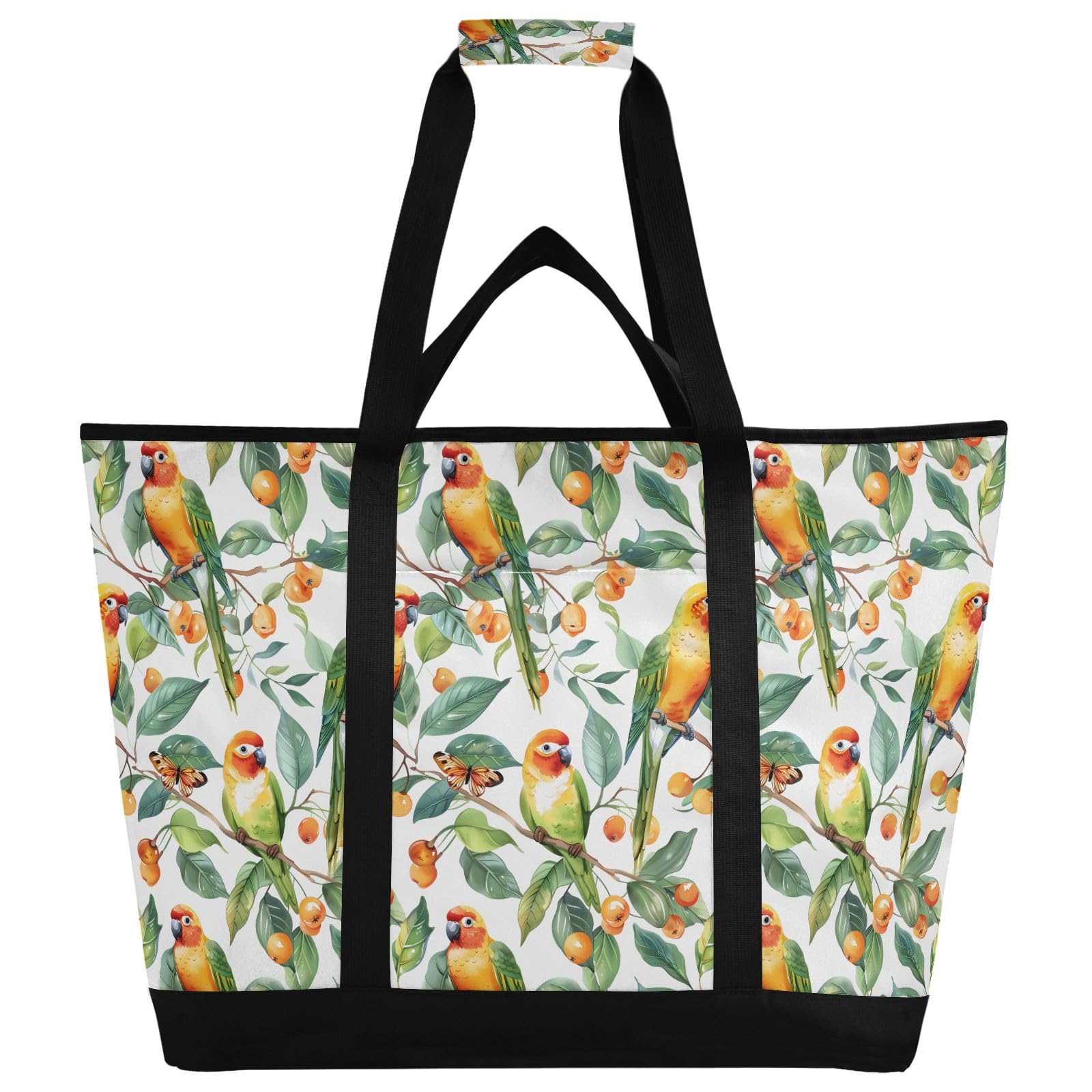 Retro Little Parrots Prints - Bolsa térmica térmica reutilizable con cremallera, bolsa térmica grande portátil para viajes o camping