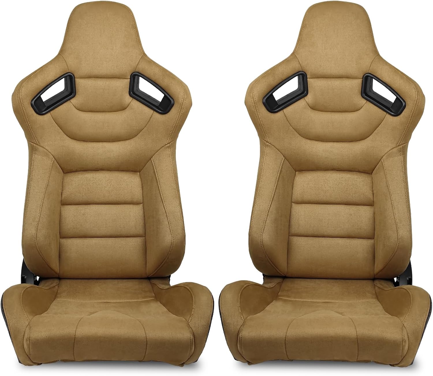 FREEMOTOR802 Racing Seats with Dual Lock Sliders, Universal For Most Cars Vehicles First Row, 1 Pair Reclinable Sport Bucket Seats, Suede Carbon Fiber Look Leatherette, Brown