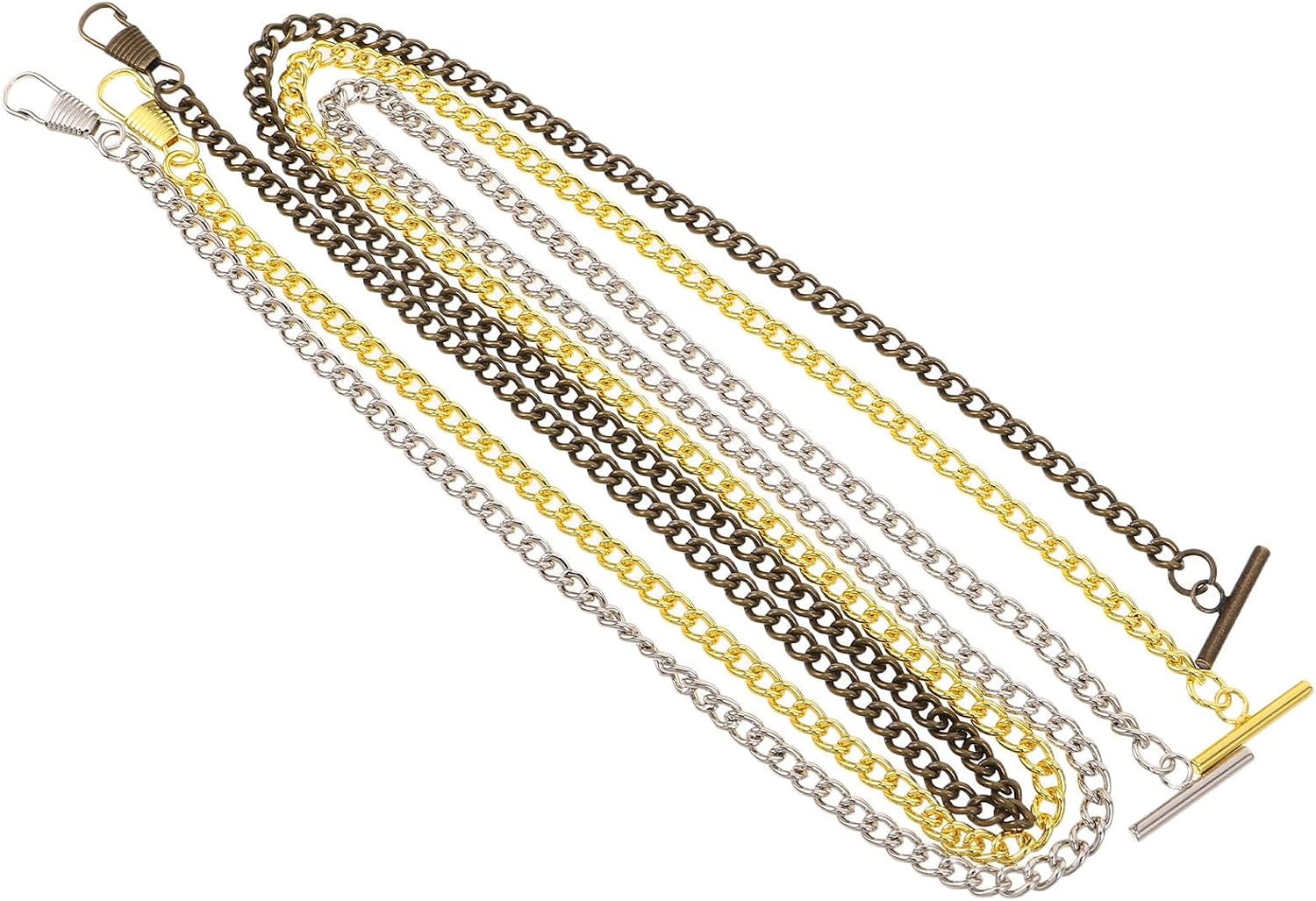 Kichvoe 3pcs Vintage Pocket Watch Chain for Vest and Suit with T-bar, Alloy Material, Lightweight and Robust Design, Length Adjustable Men's and Women's Watch Accessory Matches Business