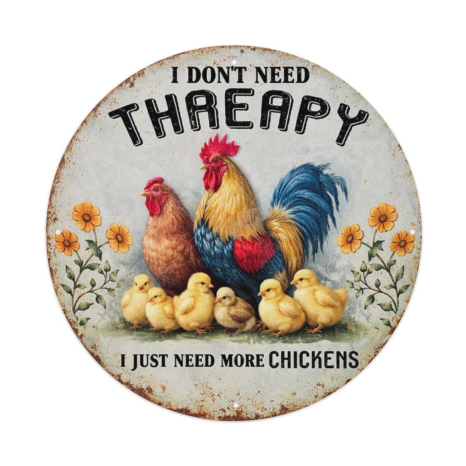 I Dont Need Threapy Chickens Tin Sign Metal Poster Vintage Metal Signs for Home Man Cave Bar Cafe Kitchen laundry room Wall Decorations 8x8 inches