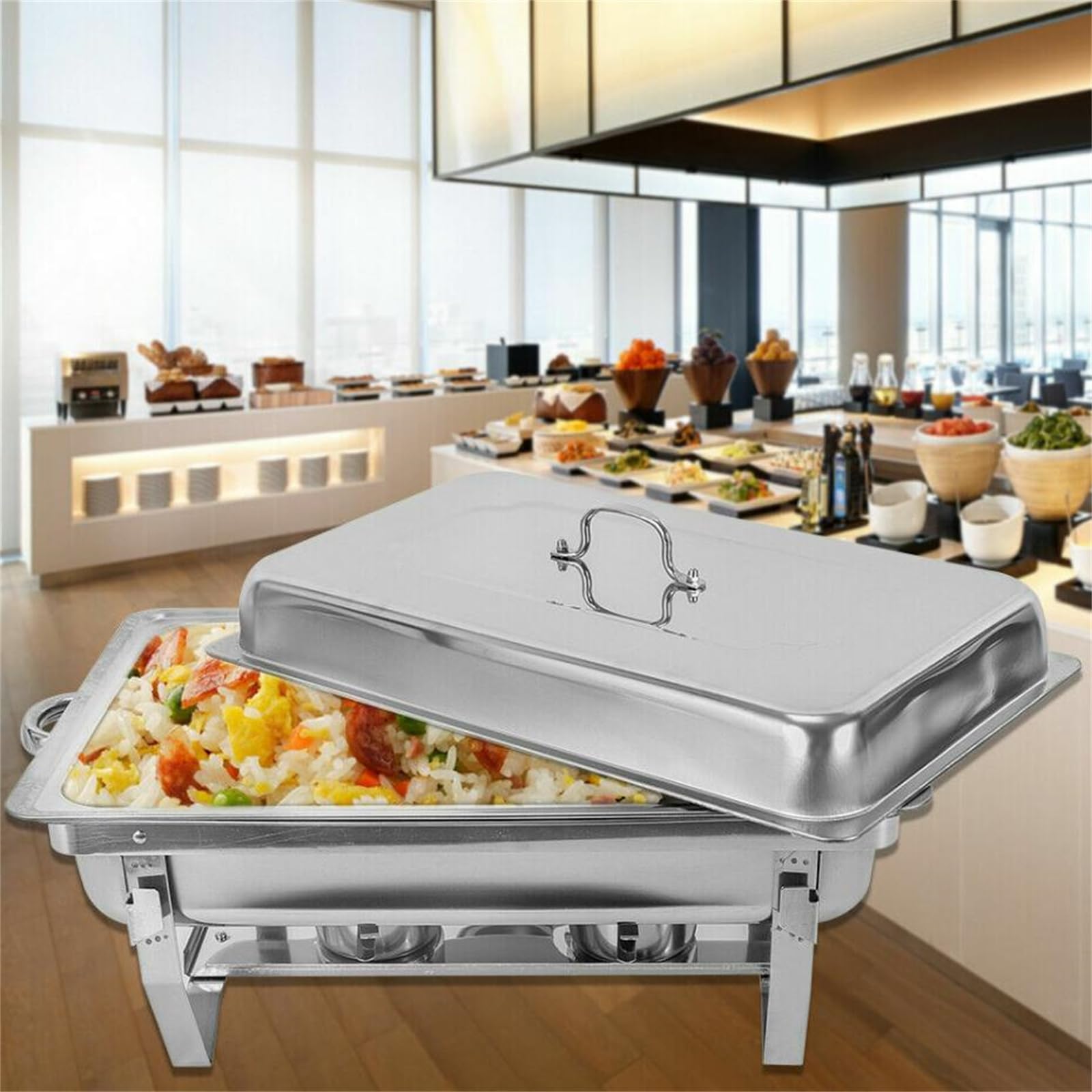 9L 3 Grid Chafing Dish - Calentador de alimentos de acero inoxidable con tapa para catering y buffet