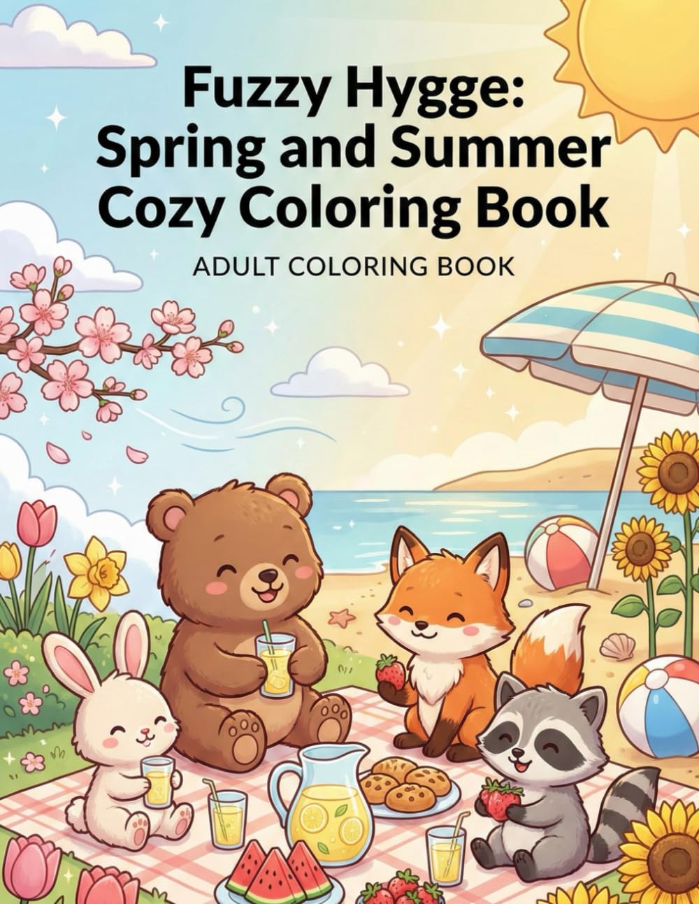 Fuzzy Hygge: Spring and Summer Cozy Coloring Book: Cute Fuzzy Animal Friends for Stress Relief