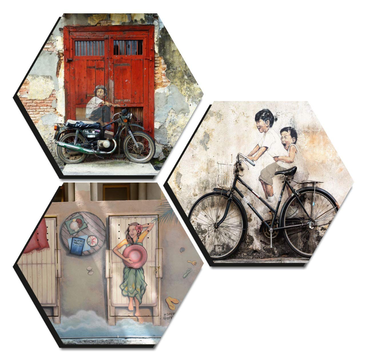 PAPER PLANE DESIGNPAPER PLANE DESIGN Nature Paintings Frame for Walls (3 Hexagonal Set of 12 inches) (Style 1)