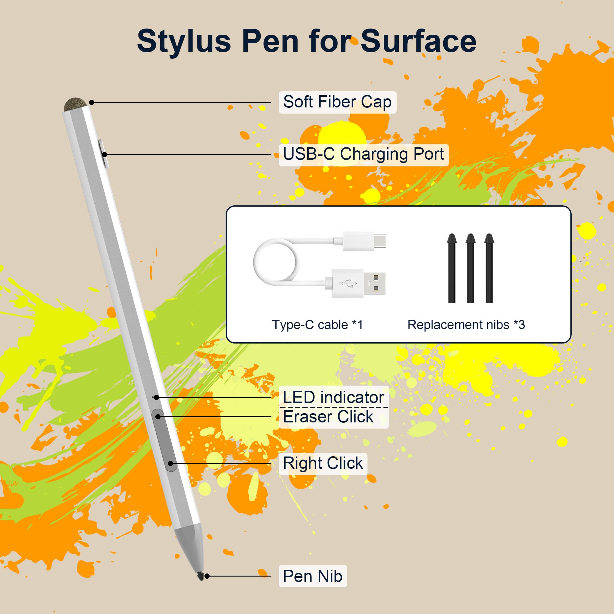 Microsoft Surface Pen Stylus Stift für Microsoft Surface Pro 12/11/9/8/7/6/5/4/3, Surface Go 4/3/2 Surface Laptop/Studio/Book 4/3/2 mit 4096 Druckempfindlichkeit, Palm Rejection, Surface Go Zubehör