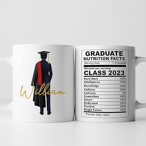 Taza de graduación personalizada, información nutricional para graduados, clase de 2024, regalo de graduación para hombres y hombres, escuela