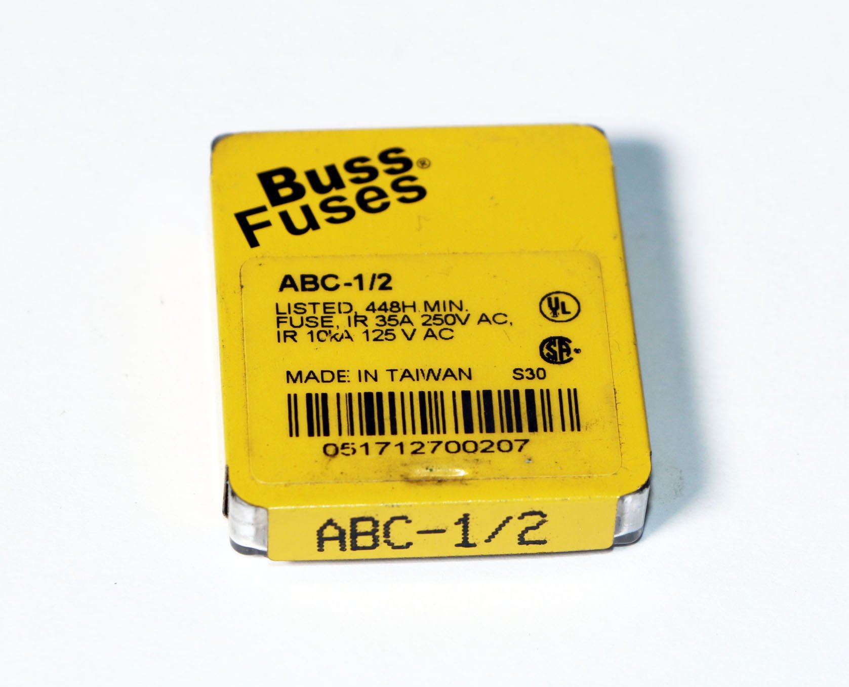 BussmannABC-1/2 1/2 A Fast Acting Ceramic Tube Elect. Fuse 250V 5-in Tin Ul Listed, 5 Pack