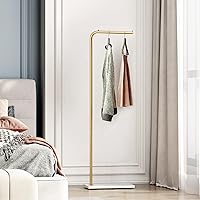 Vista 1 de Percheros de metal dorado, perchero de pie con base pesada, moderno árbol de abrigo con barra transversal y 3 ganchos, percheros de entrada